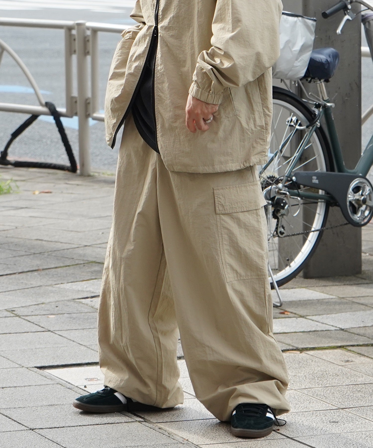 【セットアップ対応】ナイロンワイドカーゴパンツ パラシュートパンツ