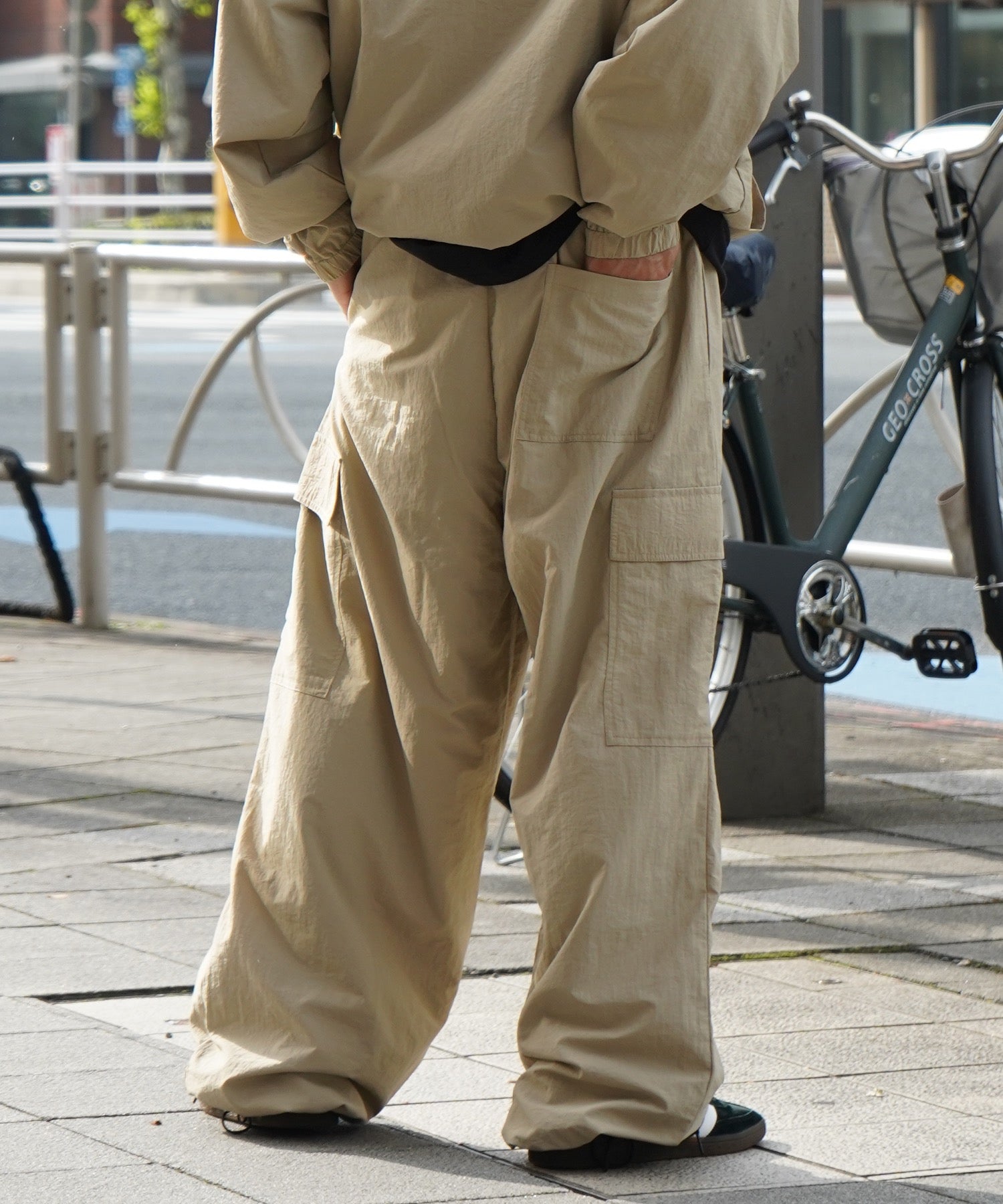 【セットアップ対応】ナイロンワイドカーゴパンツ パラシュートパンツ