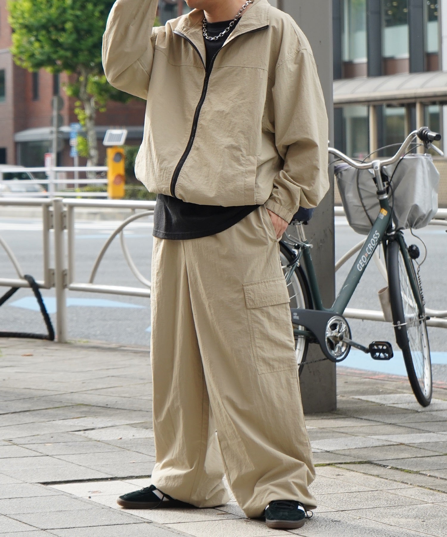 【セットアップ対応】ナイロンワイドカーゴパンツ パラシュートパンツ