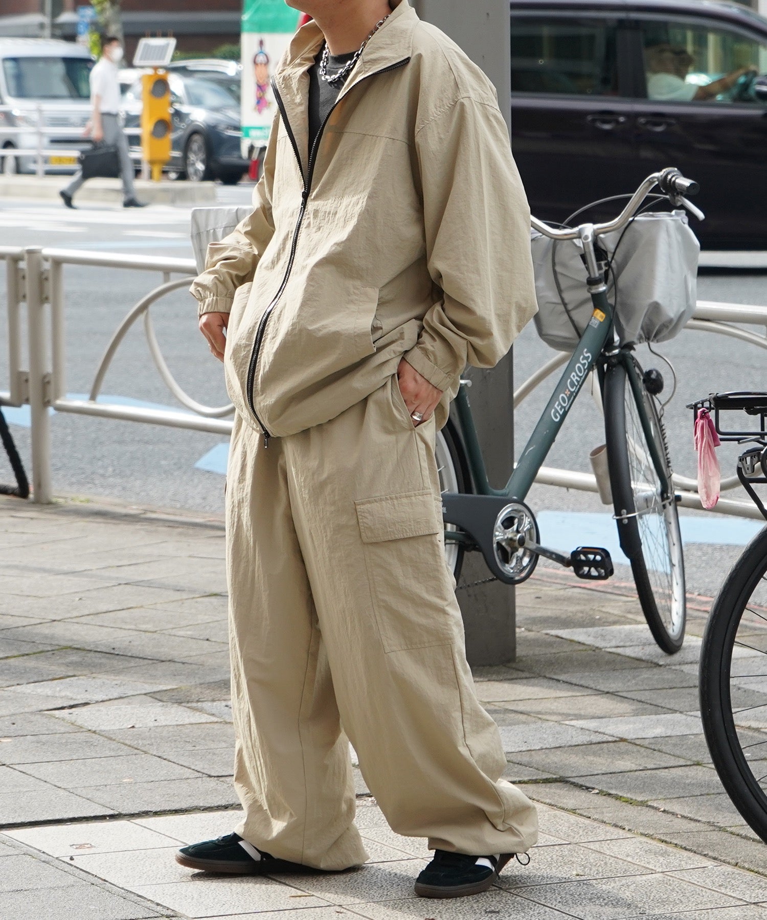 【セットアップ対応】ナイロンワイドカーゴパンツ パラシュートパンツ