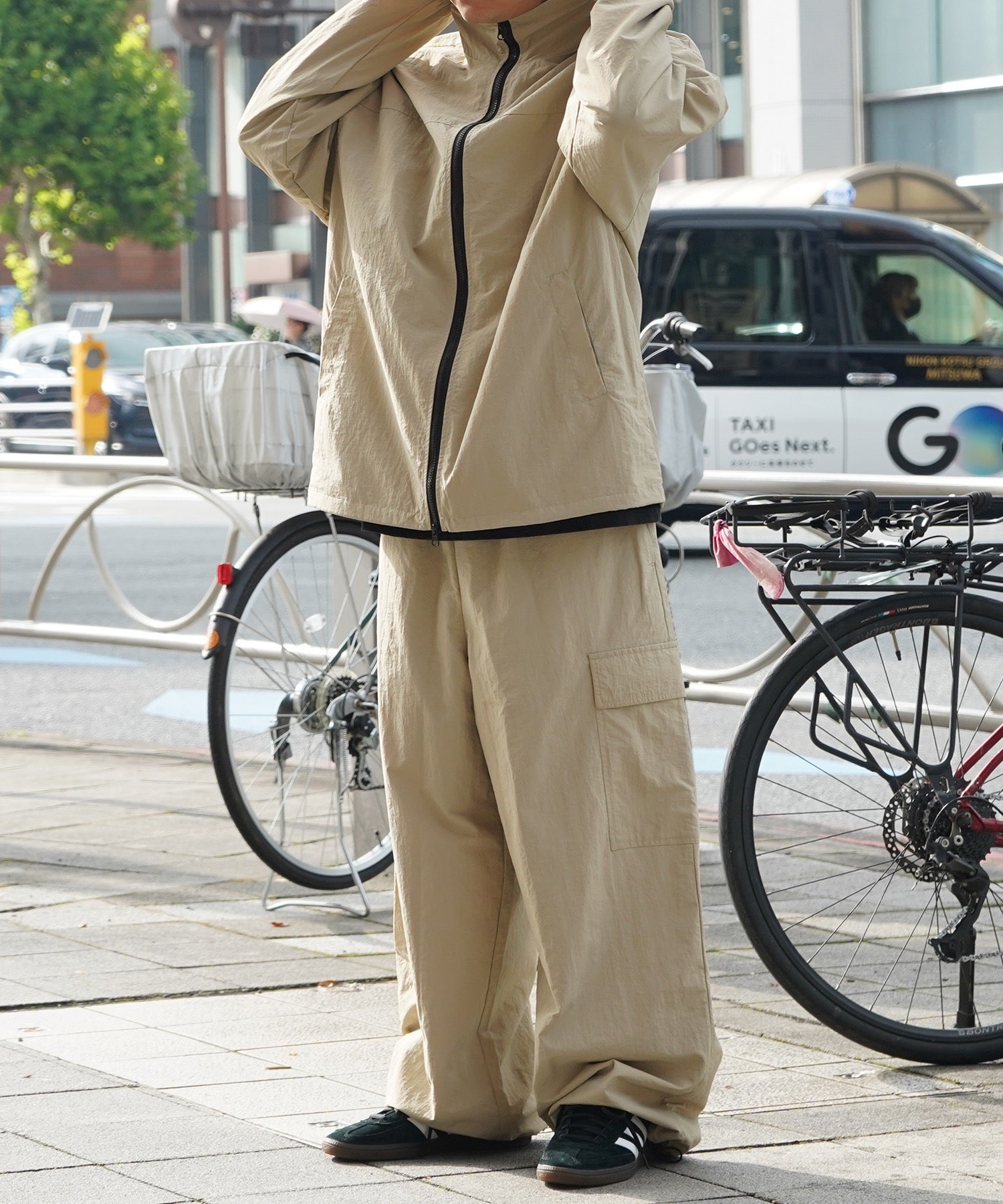【セットアップ対応】ナイロンワイドカーゴパンツ パラシュートパンツ