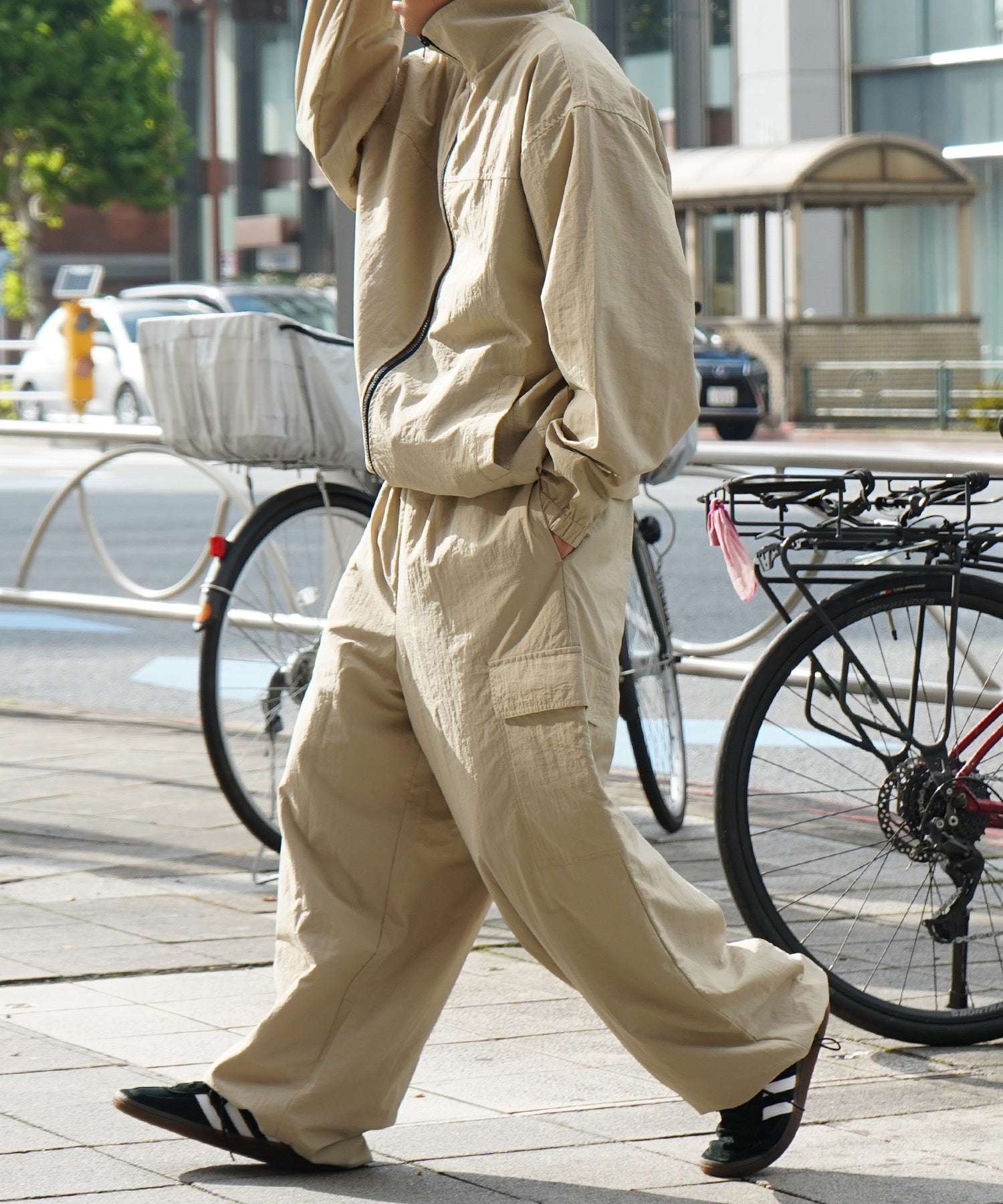 【セットアップ対応】ナイロンワイドカーゴパンツ パラシュートパンツ