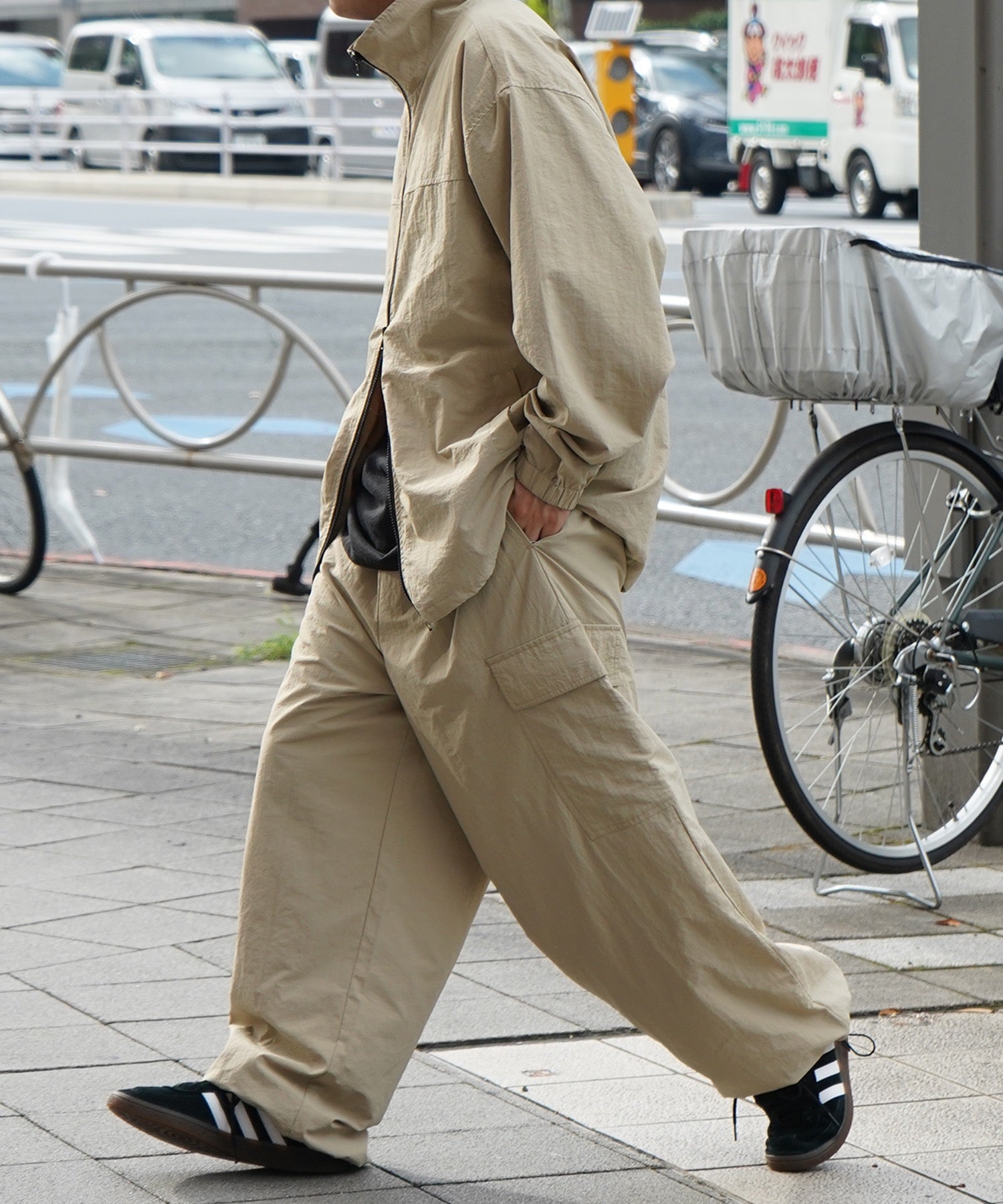 【セットアップ対応】ナイロンワイドカーゴパンツ パラシュートパンツ
