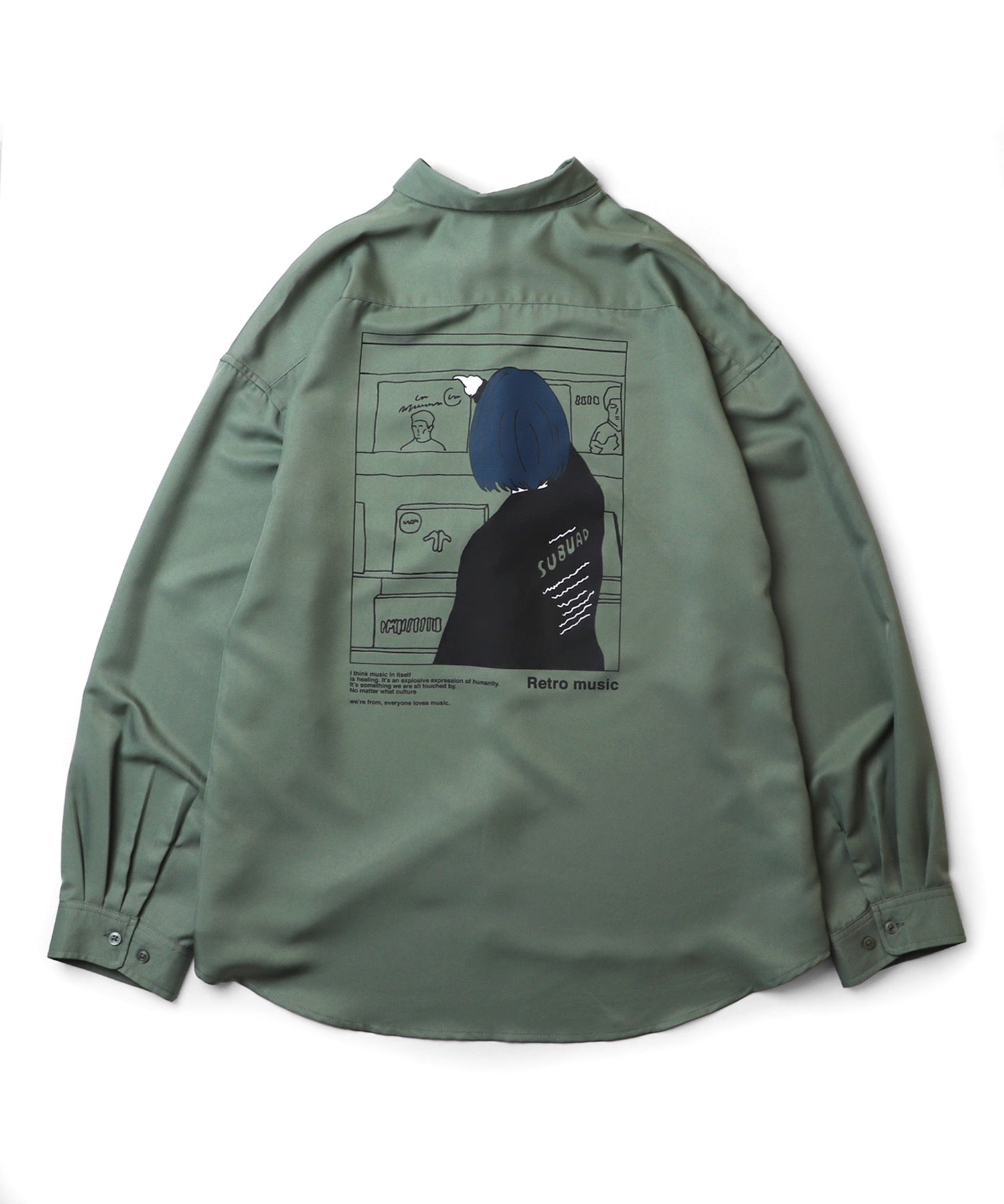 25SS ビッグシルエット レコードガール イラストバックプリントシャツ 長袖