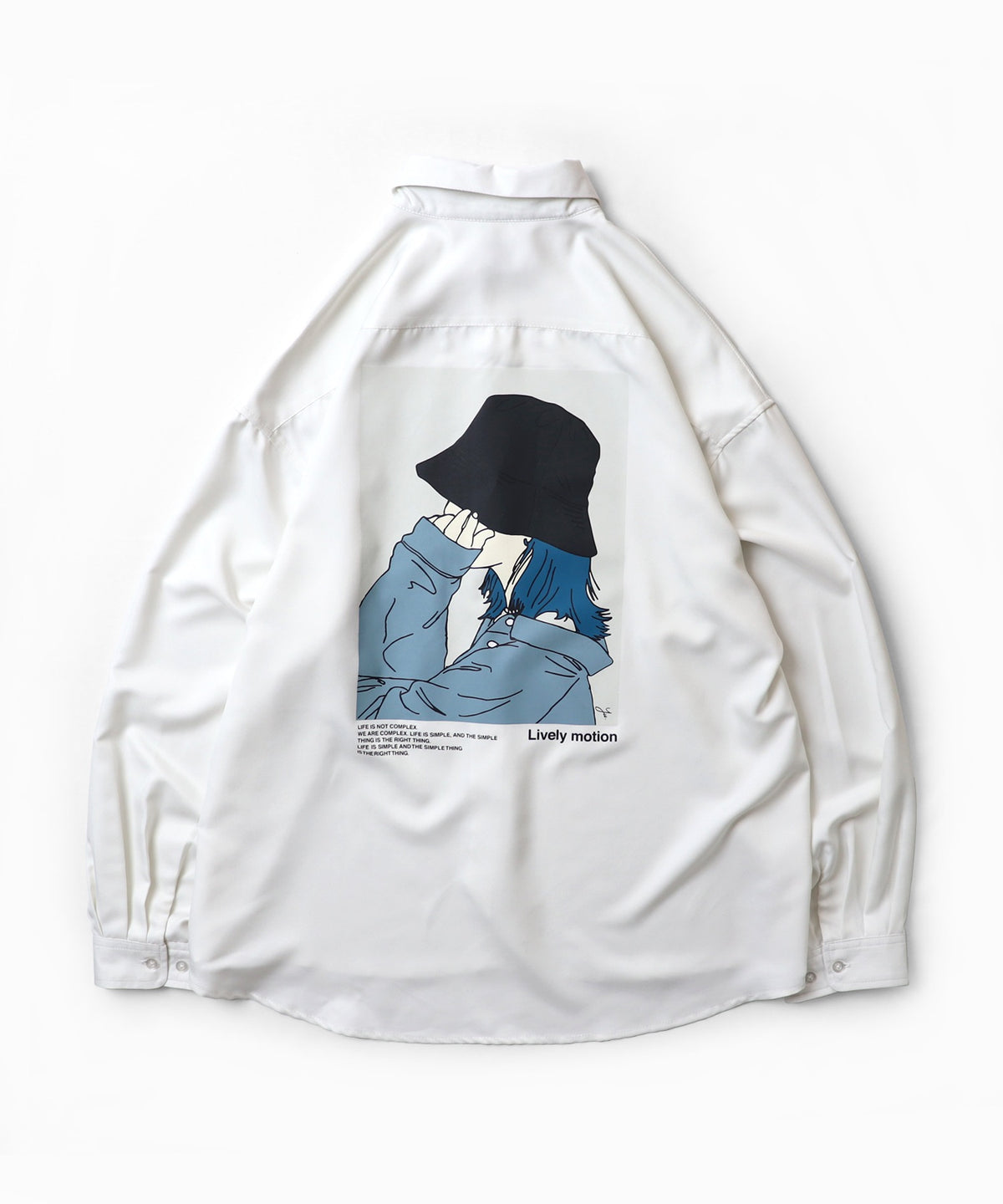 25SS ビッグシルエット バケットガール イラストバックプリントシャツ 長袖