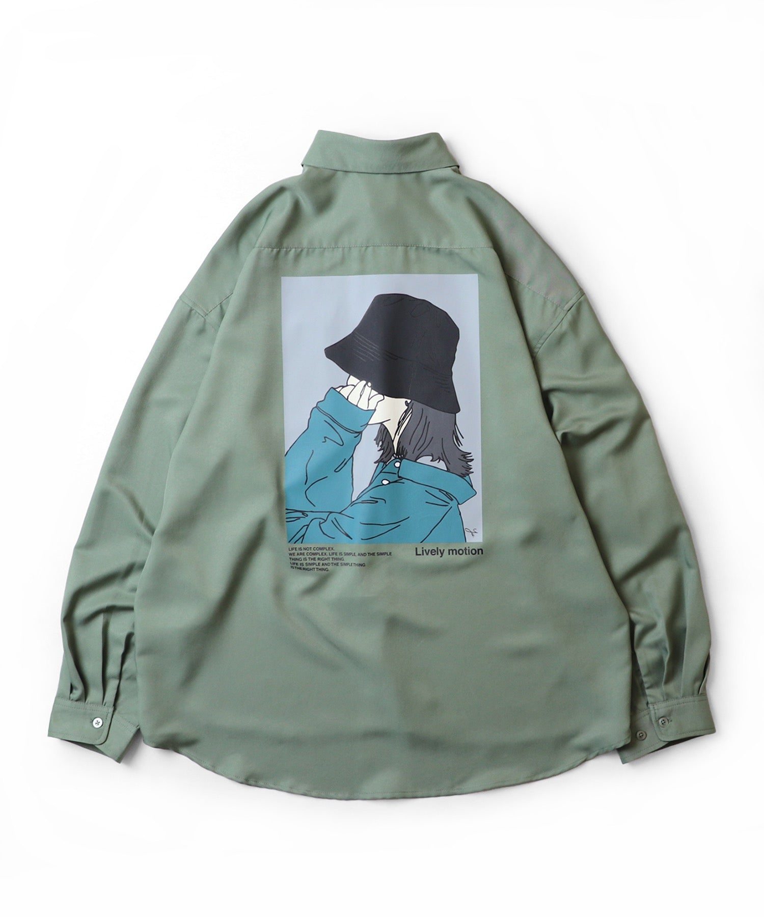 25SS ビッグシルエット バケットガール イラストバックプリントシャツ 長袖