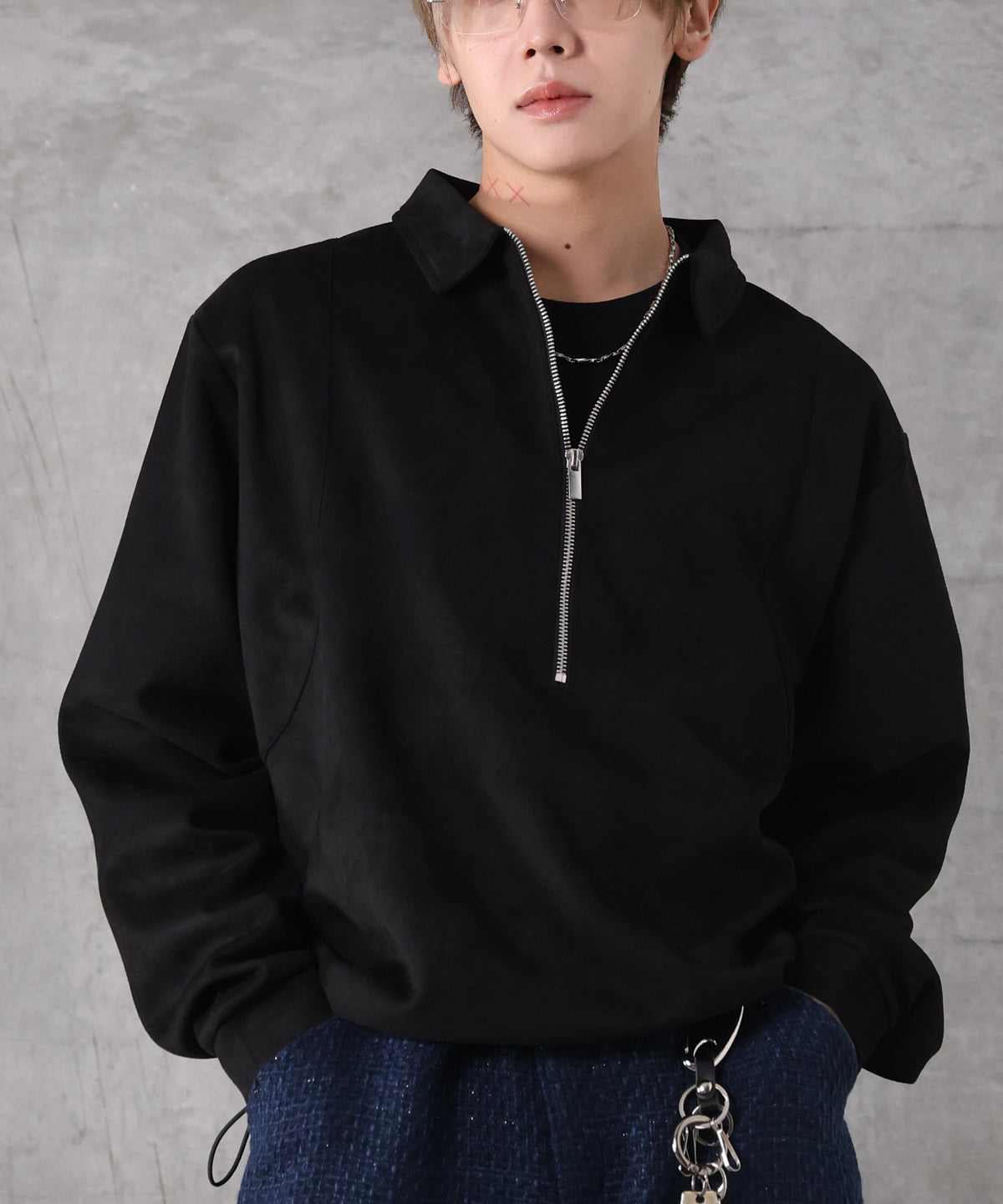 ポリスウェード ディープハーフジップ ポロ