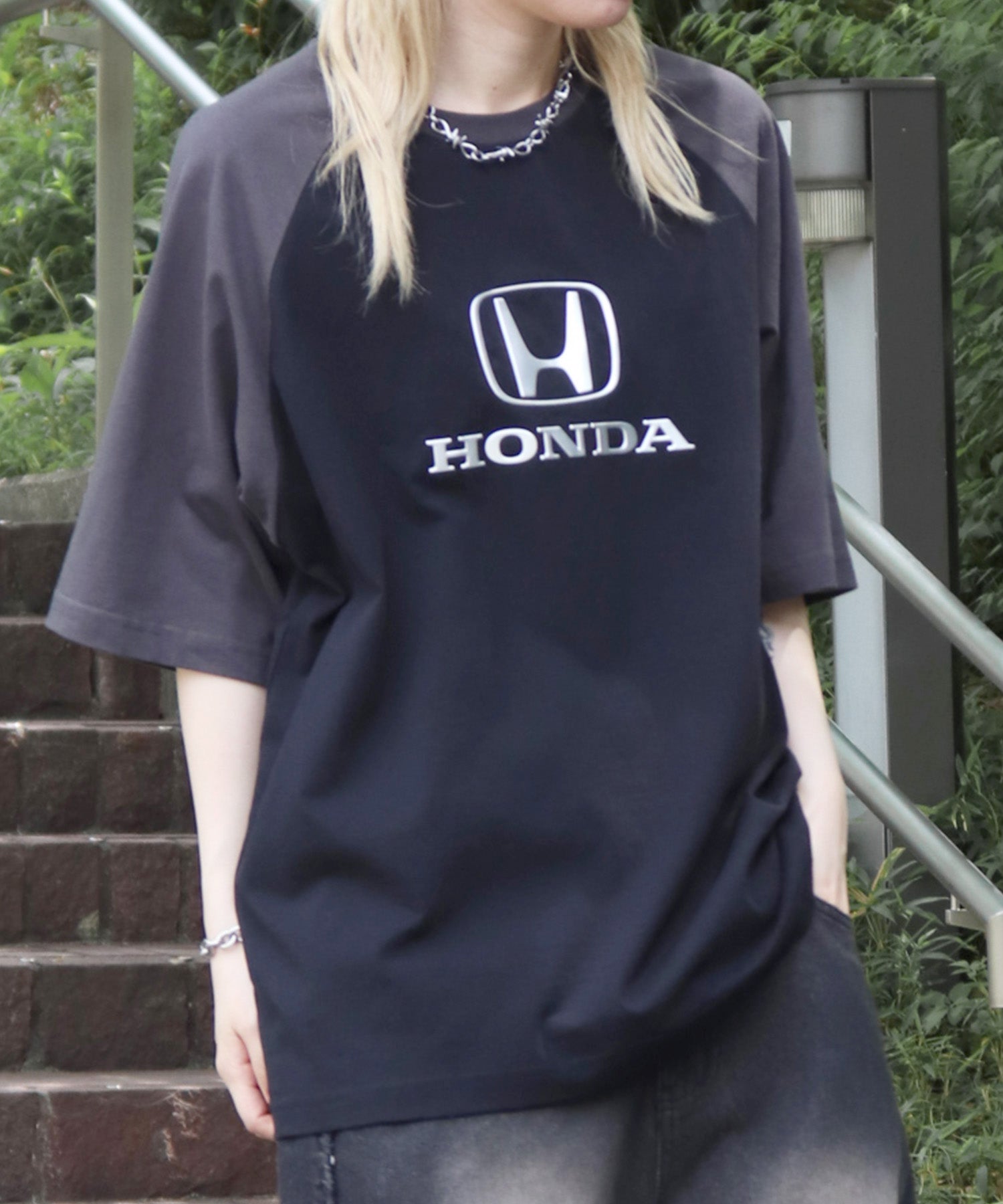 25SS【HONDA / ホンダ】フロントプリント ボックスシルエット ラグラン半袖Tシャツ