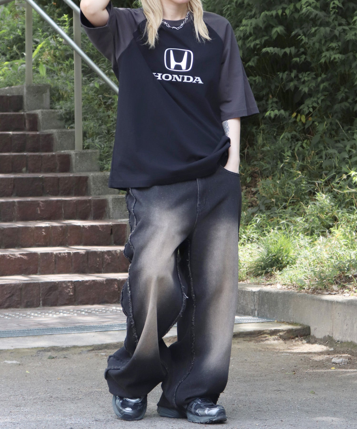 25SS【HONDA / ホンダ】フロントプリント ボックスシルエット ラグラン半袖Tシャツ