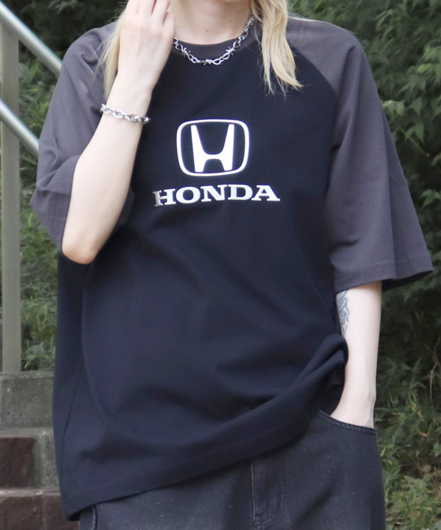 25SS【HONDA / ホンダ】フロントプリント ボックスシルエット ラグラン半袖Tシャツ