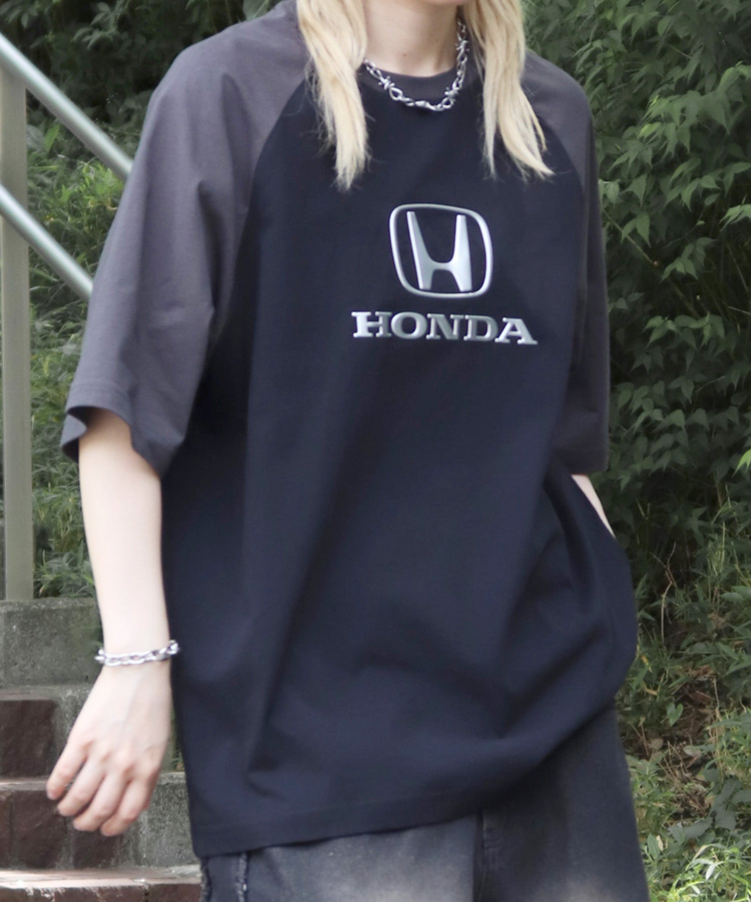 25SS【HONDA / ホンダ】フロントプリント ボックスシルエット ラグラン半袖Tシャツ