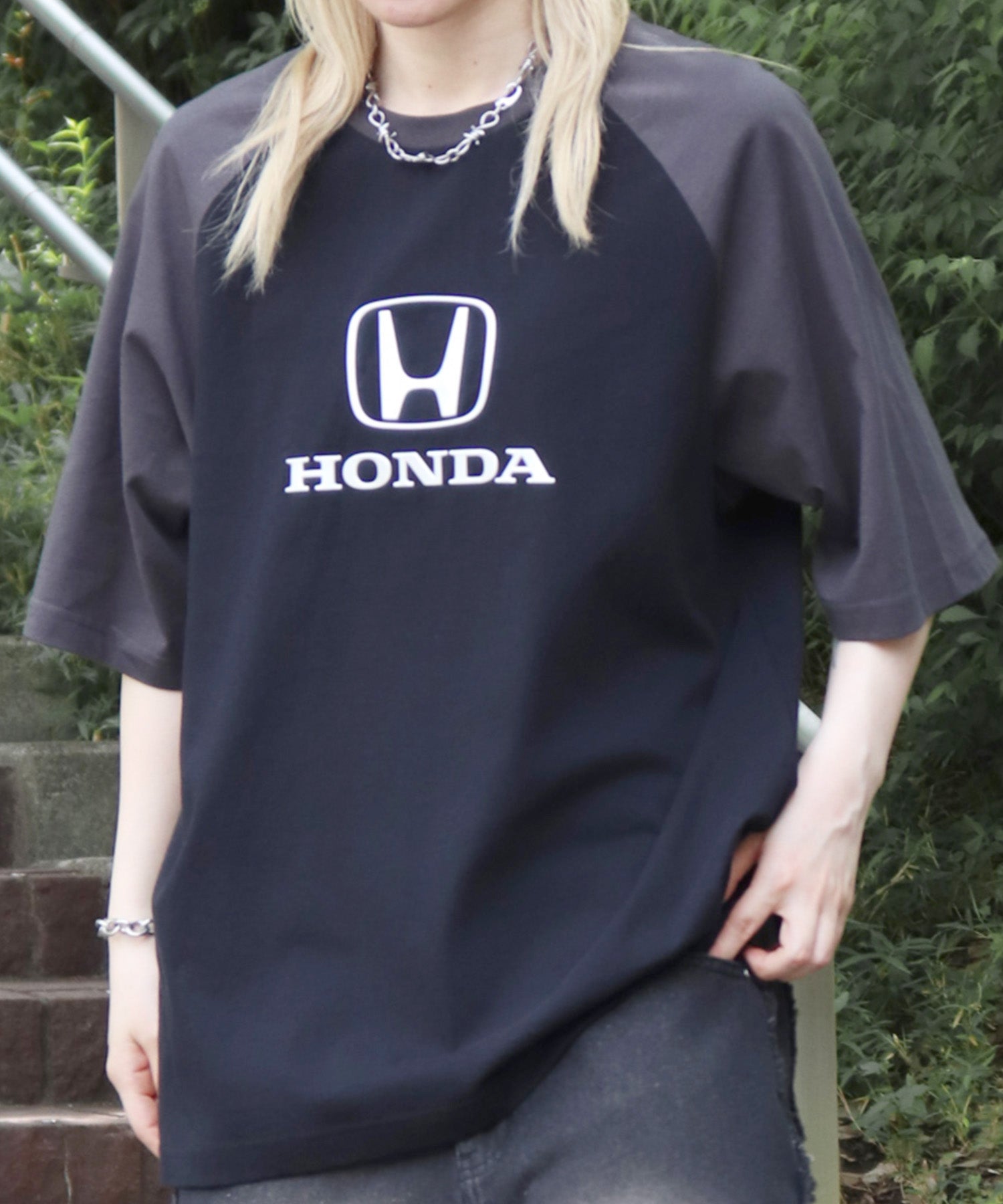 25SS【HONDA / ホンダ】フロントプリント ボックスシルエット ラグラン半袖Tシャツ
