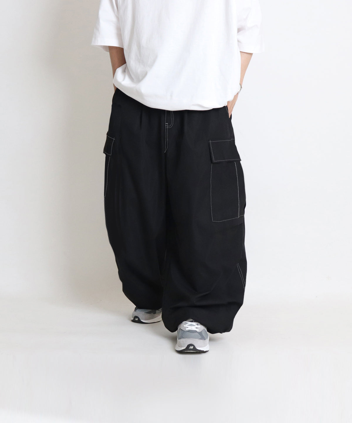 25SS【新色追加】セットアップ対応 ミリタリーワイドカーゴパンツ オーバーサイズ  サイドポケット 裾ドローコード パラシュートパンツ