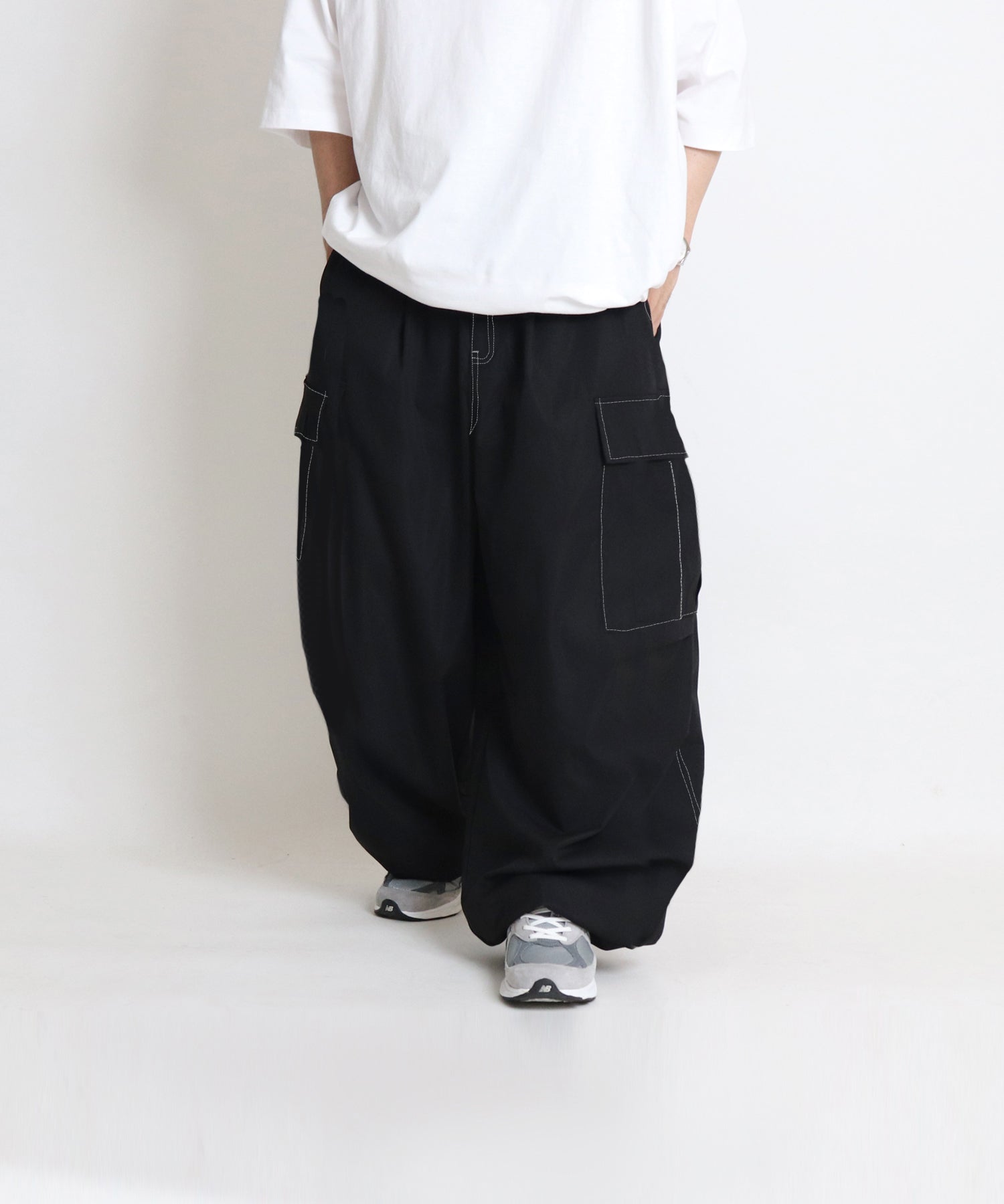 25SS【新色追加】セットアップ対応 ミリタリーワイドカーゴパンツ オーバーサイズ  サイドポケット 裾ドローコード パラシュートパンツ