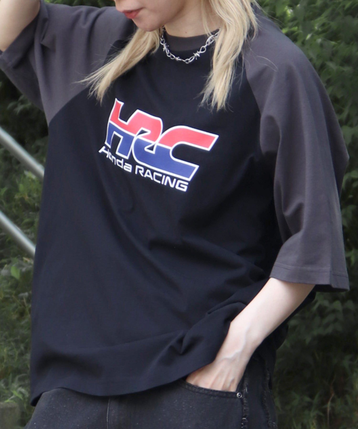25SS【HONDA / ホンダ】フロントプリント ボックスシルエット ラグラン半袖Tシャツ