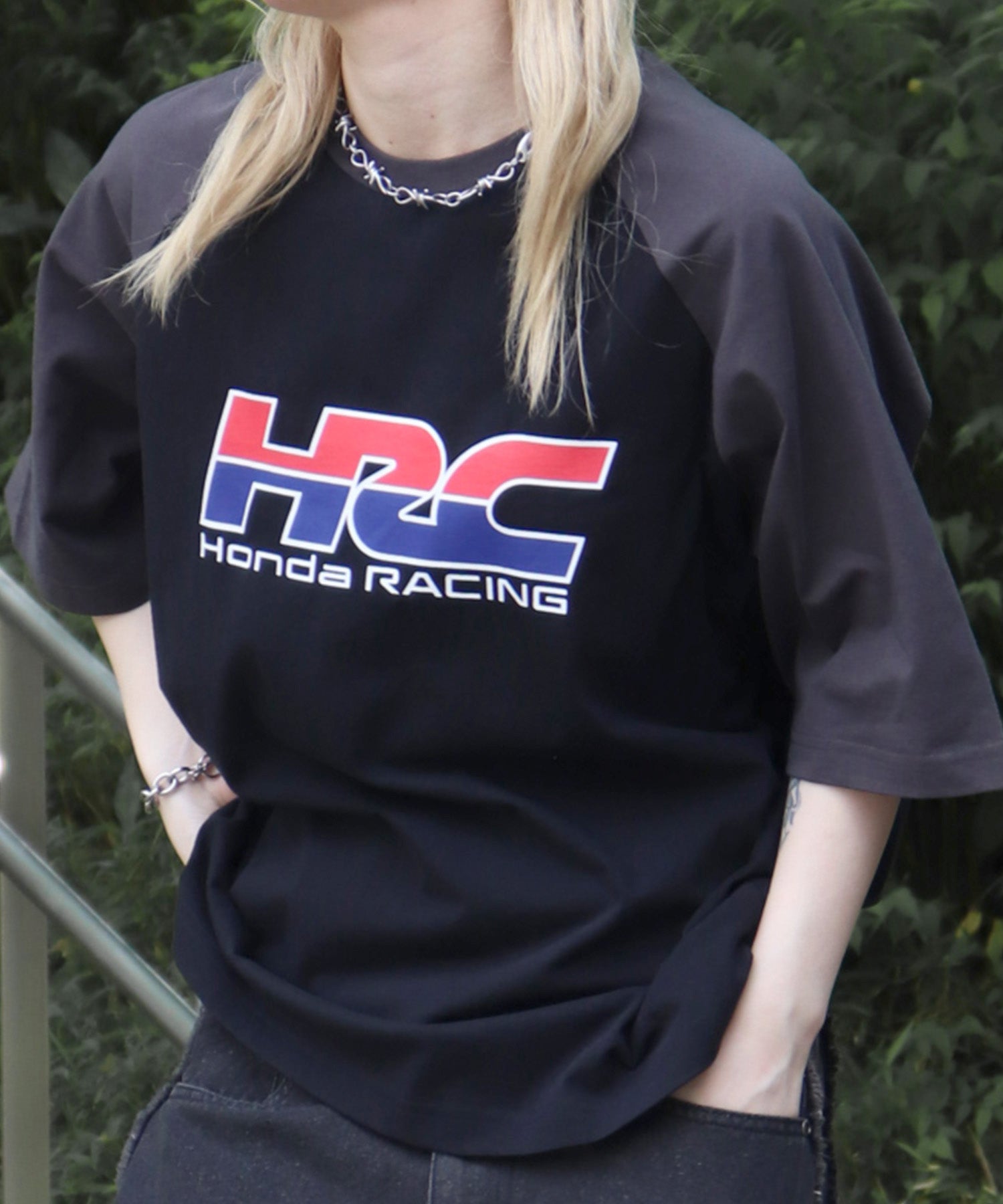 25SS【HONDA / ホンダ】フロントプリント ボックスシルエット ラグラン半袖Tシャツ