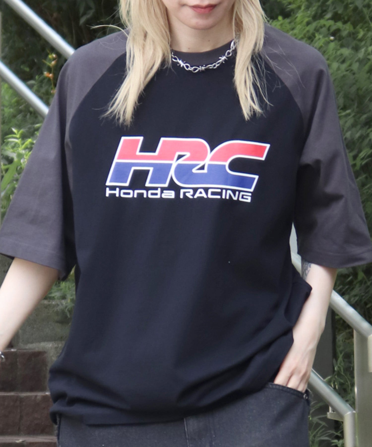 25SS【HONDA / ホンダ】フロントプリント ボックスシルエット ラグラン半袖Tシャツ