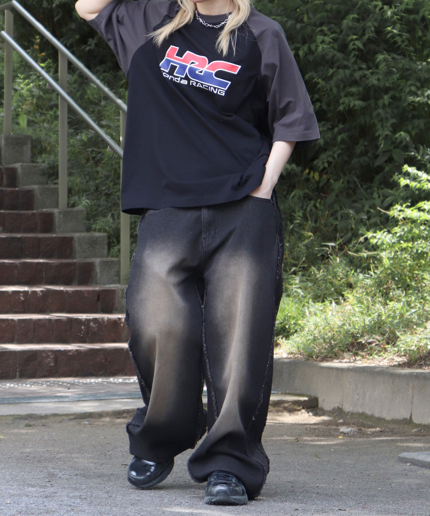 25SS【HONDA / ホンダ】フロントプリント ボックスシルエット ラグラン半袖Tシャツ