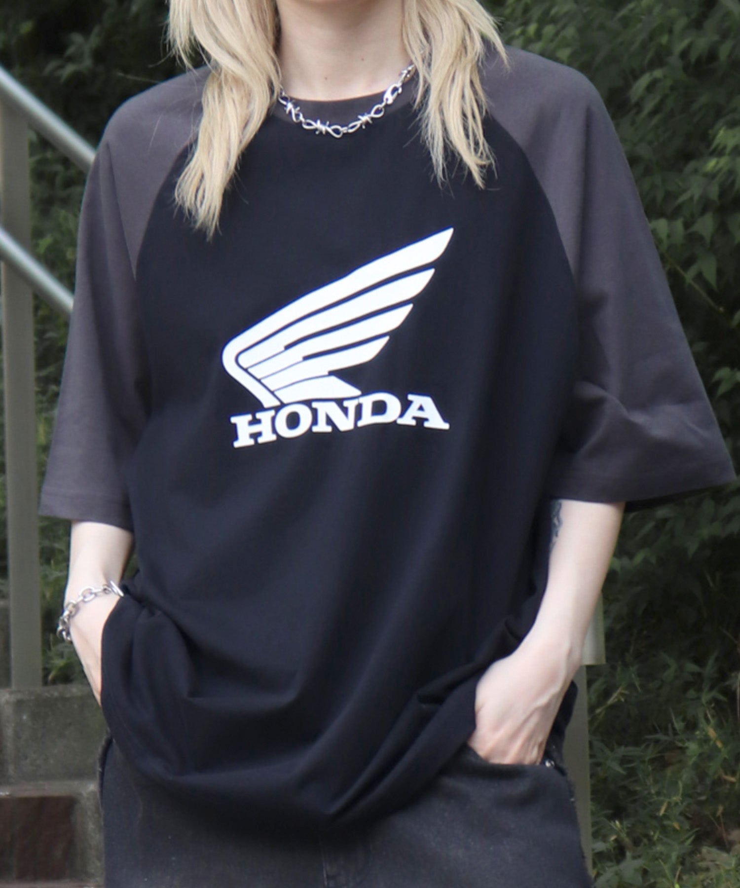 25SS【HONDA / ホンダ】フロントプリント ボックスシルエット ラグラン半袖Tシャツ