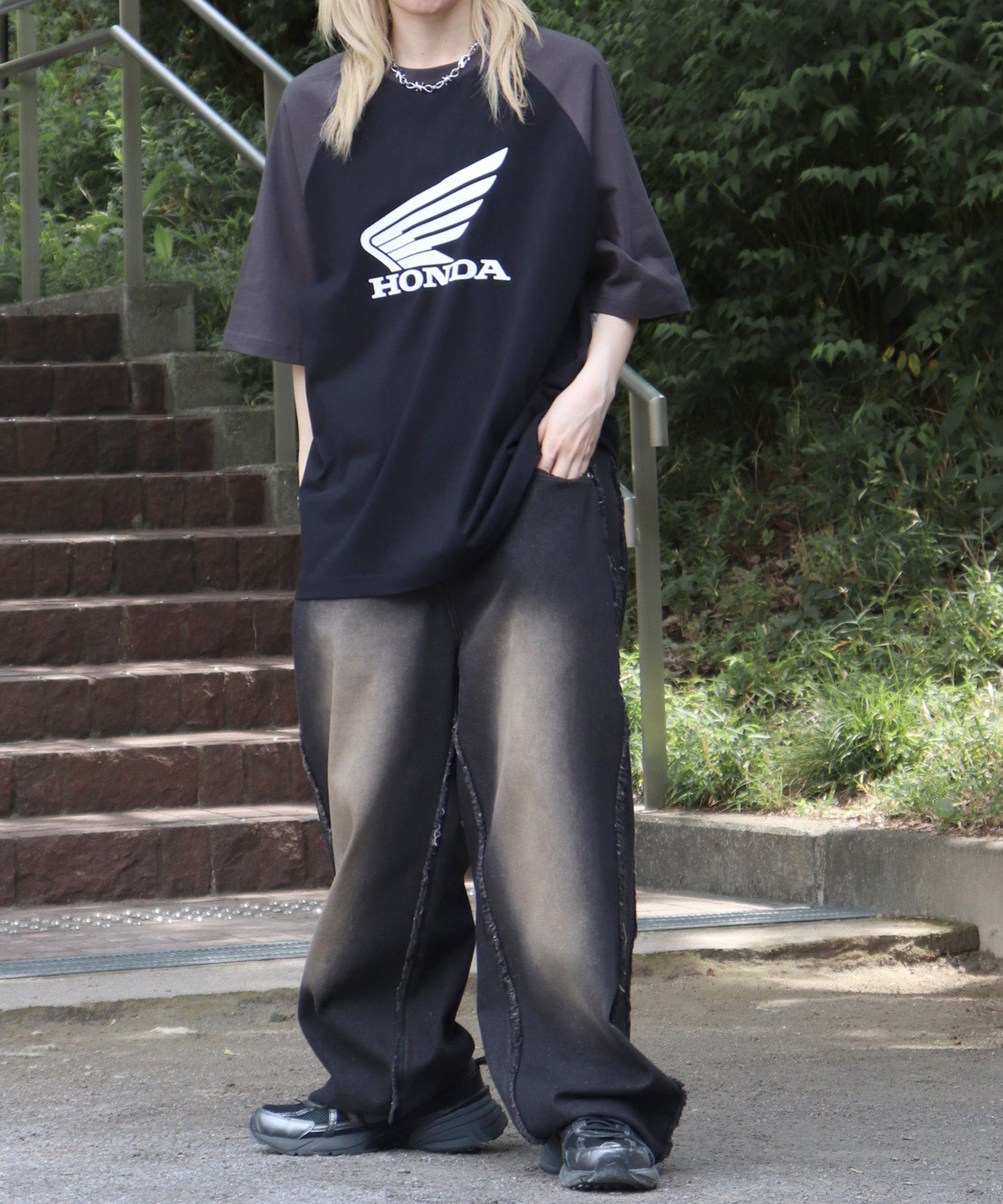 25SS【HONDA / ホンダ】フロントプリント ボックスシルエット ラグラン半袖Tシャツ