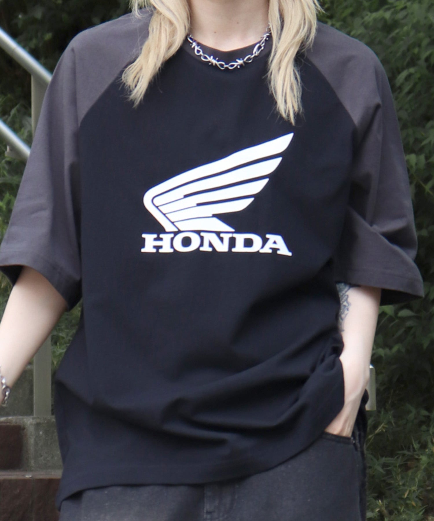 25SS【HONDA / ホンダ】フロントプリント ボックスシルエット ラグラン半袖Tシャツ