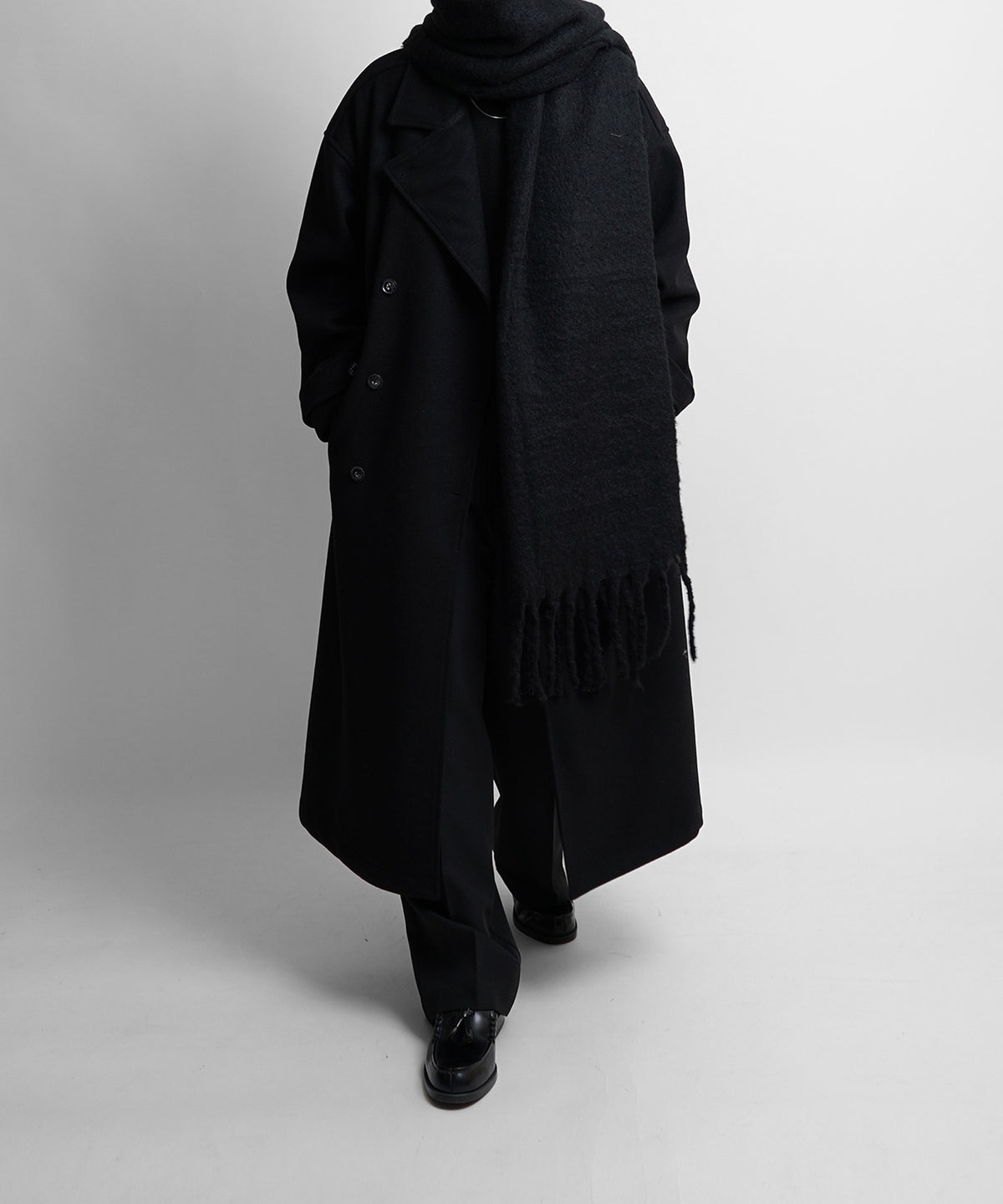 オーバーサイズ ウールライク メルトン スタンドネック ロングトレンチコート