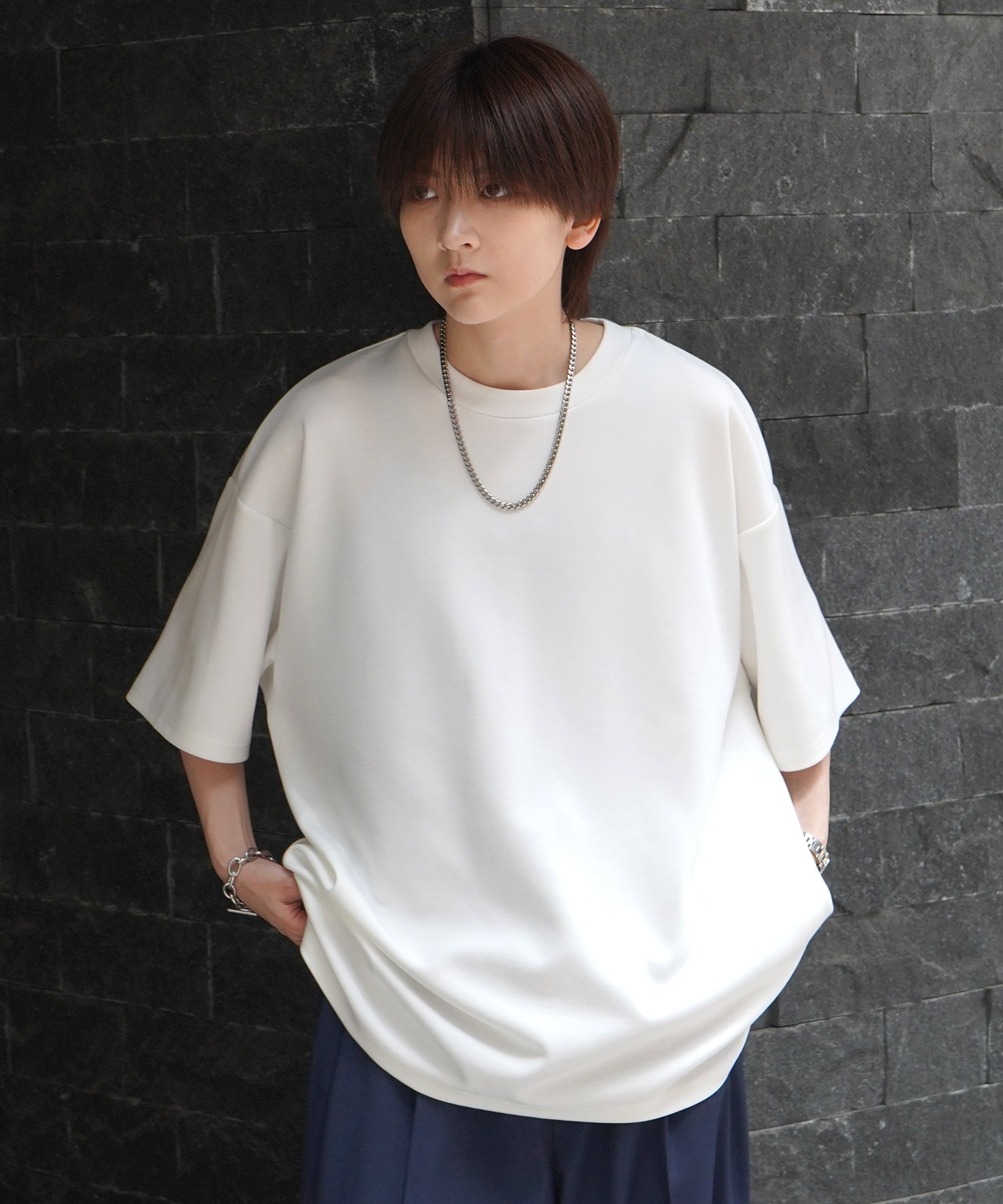 25SS ナチュラルドレープ ビッグシルエット 無地 とろみポンチ半袖Tシャツ