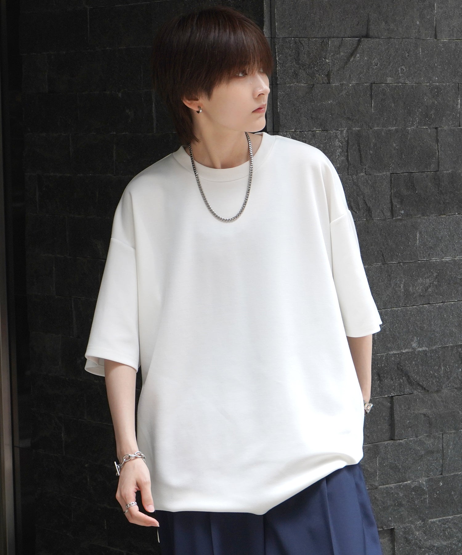 25SS ナチュラルドレープ ビッグシルエット 無地 とろみポンチ半袖Tシャツ