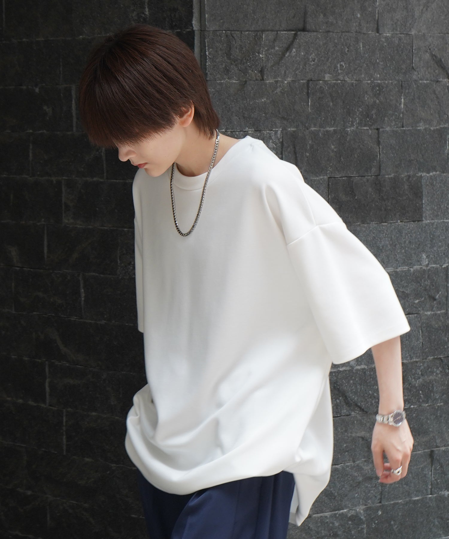 25SS ナチュラルドレープ ビッグシルエット 無地 とろみポンチ半袖Tシャツ