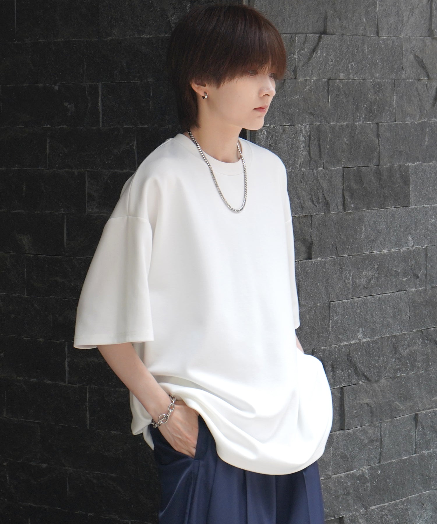 25SS ナチュラルドレープ ビッグシルエット 無地 とろみポンチ半袖Tシャツ