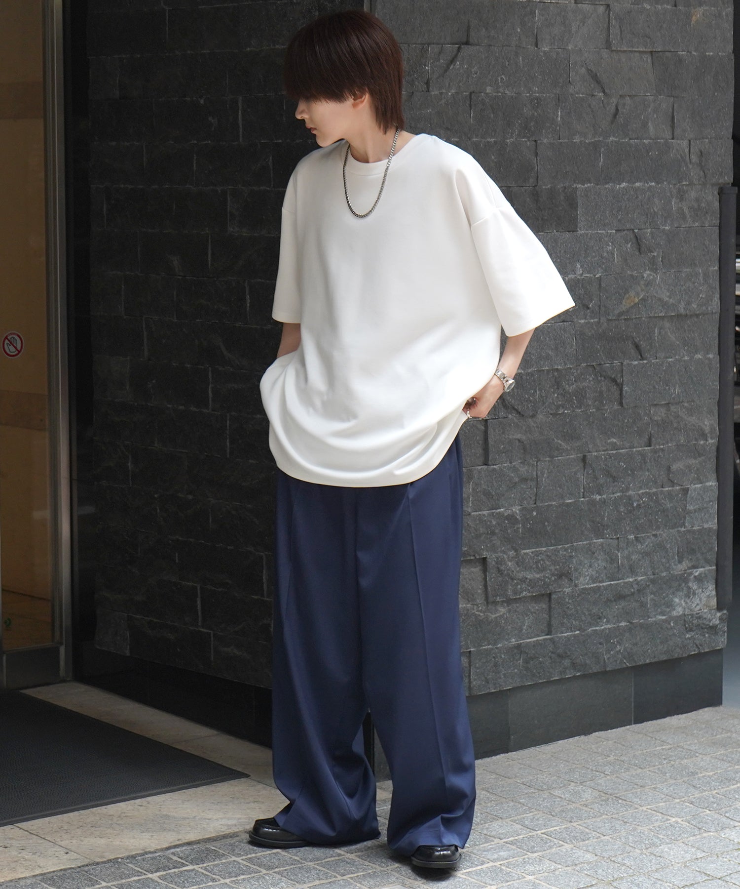 25SS ナチュラルドレープ ビッグシルエット 無地 とろみポンチ半袖Tシャツ