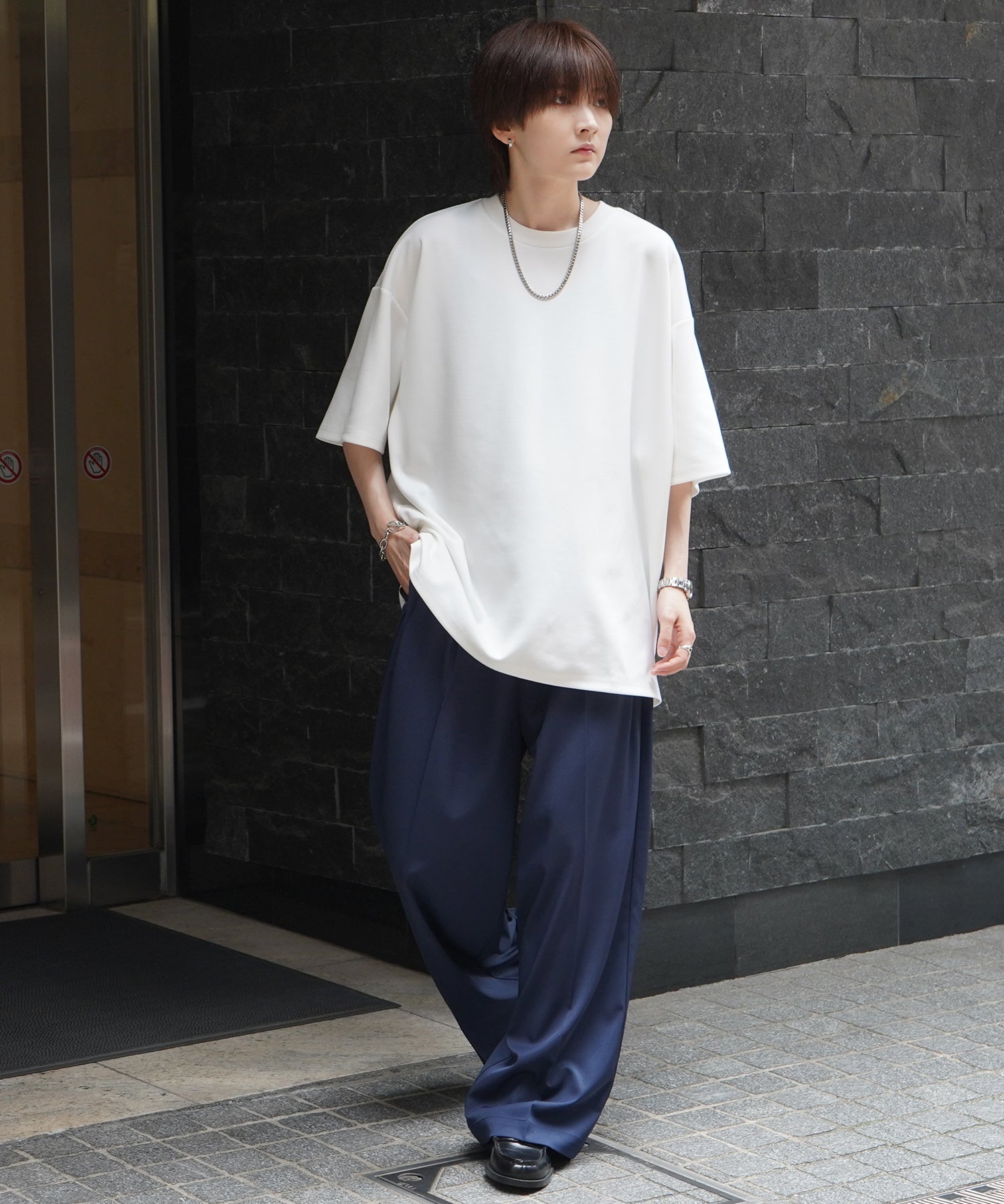 25SS ナチュラルドレープ ビッグシルエット 無地 とろみポンチ半袖Tシャツ