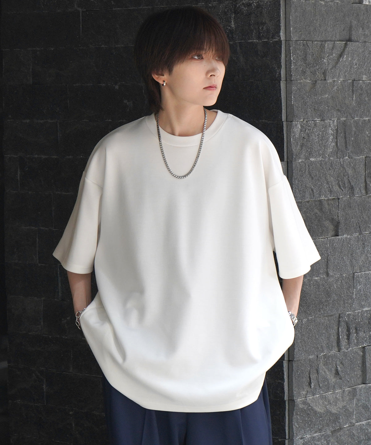 25SS ナチュラルドレープ ビッグシルエット 無地 とろみポンチ半袖Tシャツ