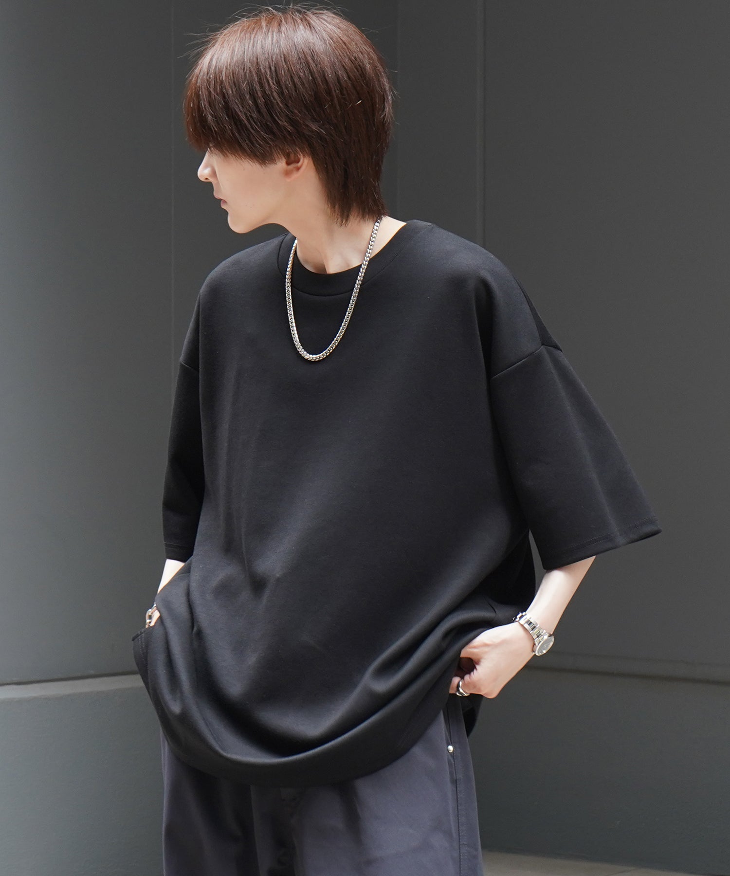 25SS ナチュラルドレープ ビッグシルエット 無地 とろみポンチ半袖Tシャツ