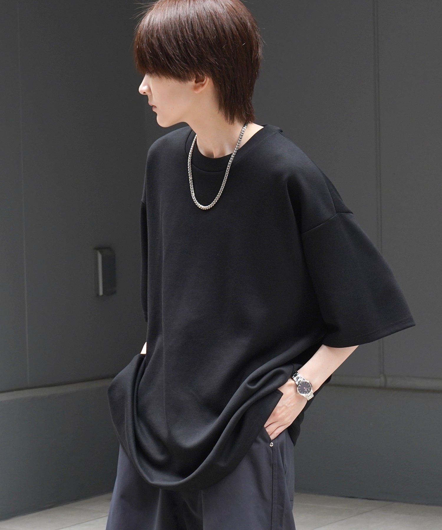 25SS ナチュラルドレープ ビッグシルエット 無地 とろみポンチ半袖Tシャツ