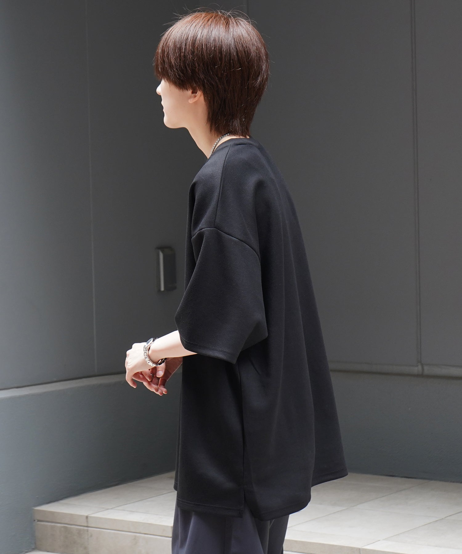 25SS ナチュラルドレープ ビッグシルエット 無地 とろみポンチ半袖Tシャツ