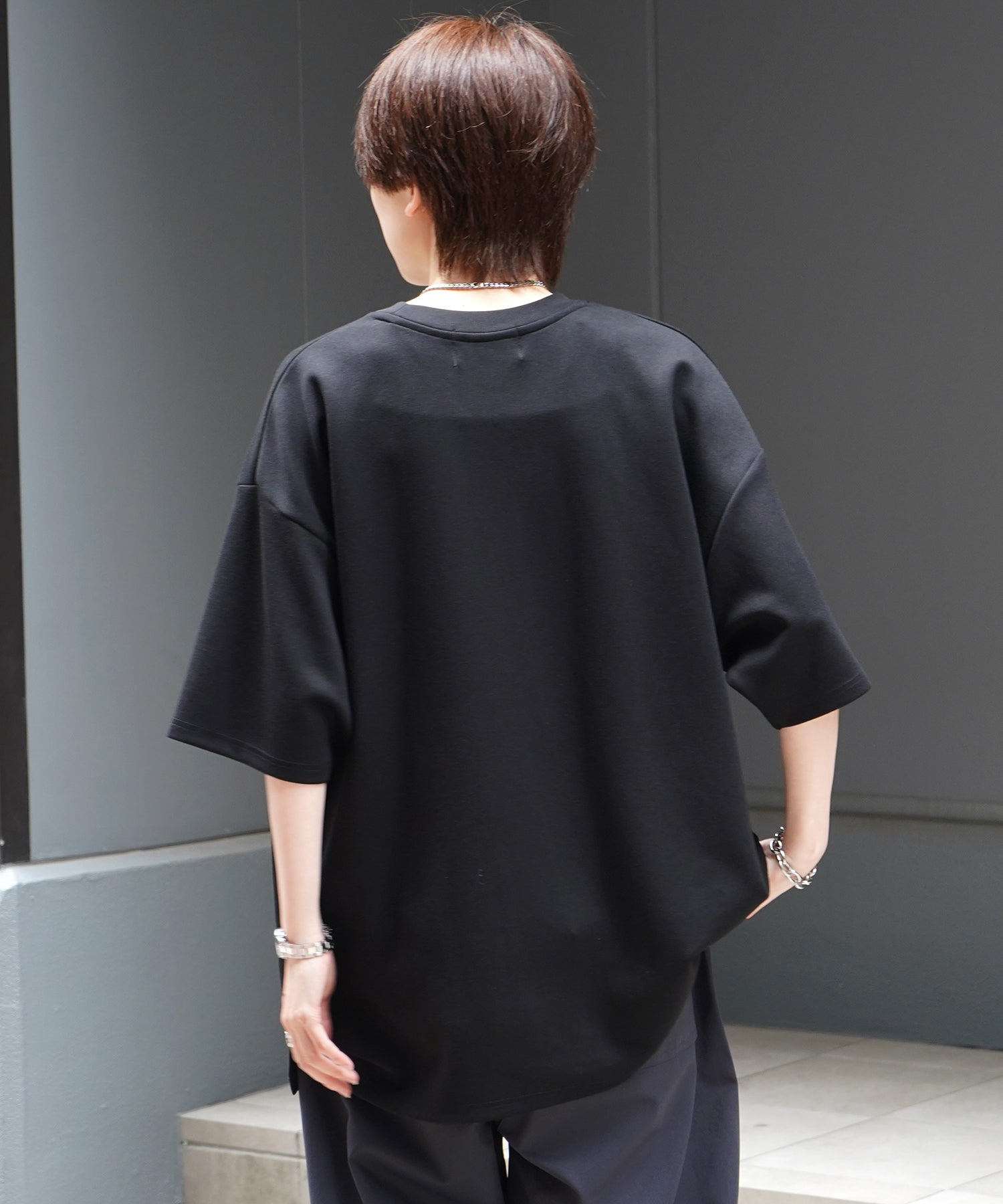 25SS ナチュラルドレープ ビッグシルエット 無地 とろみポンチ半袖Tシャツ