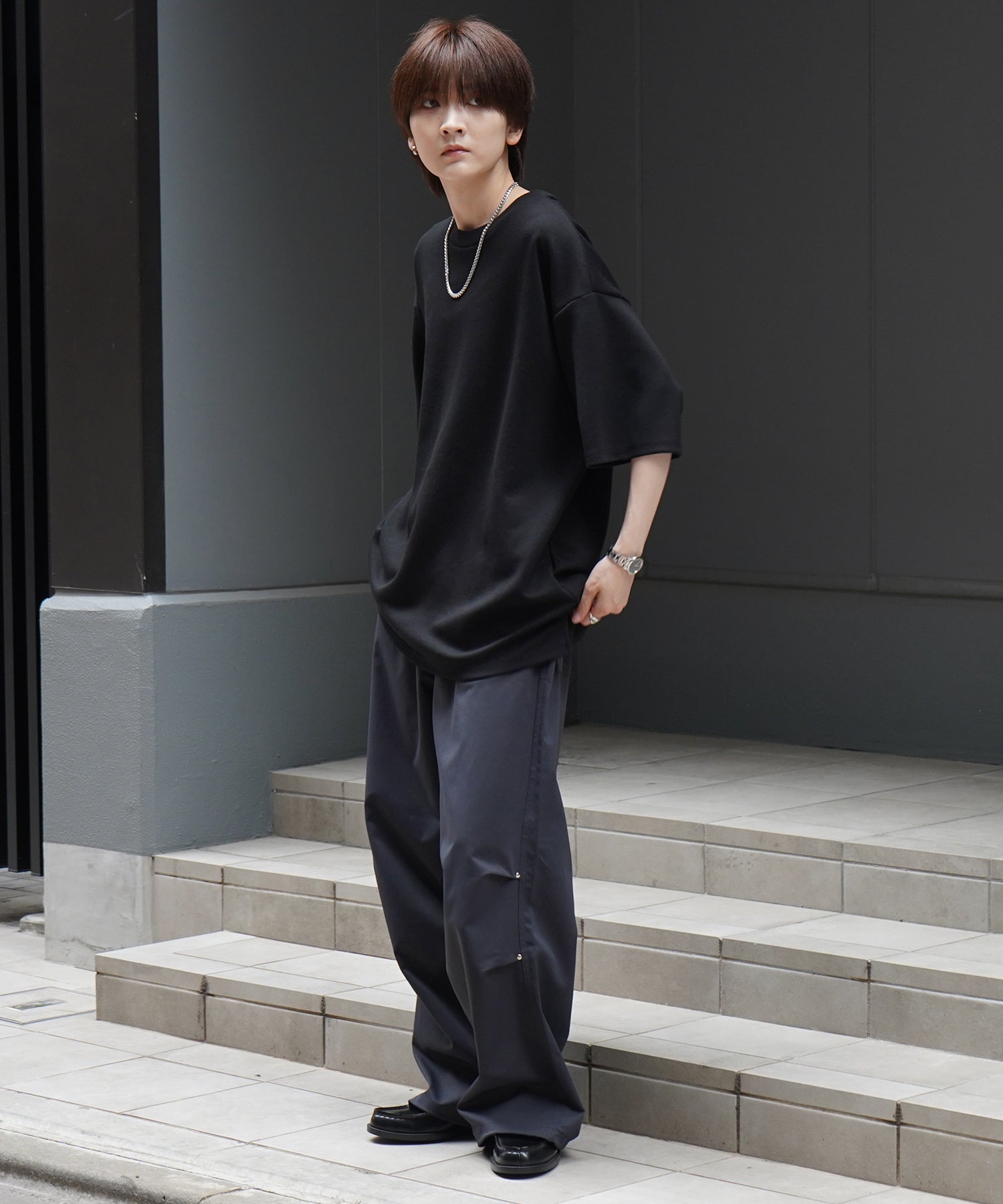 25SS ナチュラルドレープ ビッグシルエット 無地 とろみポンチ半袖Tシャツ