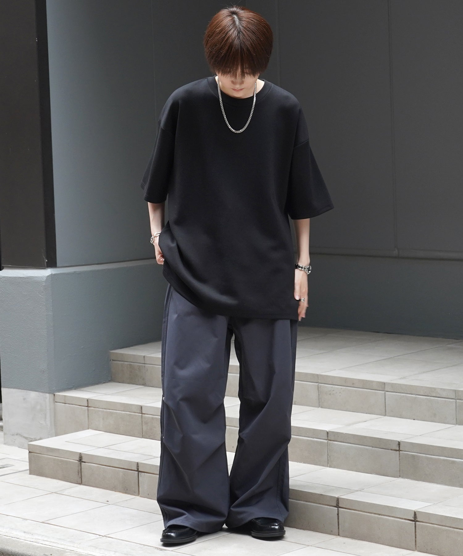 25SS ナチュラルドレープ ビッグシルエット 無地 とろみポンチ半袖Tシャツ