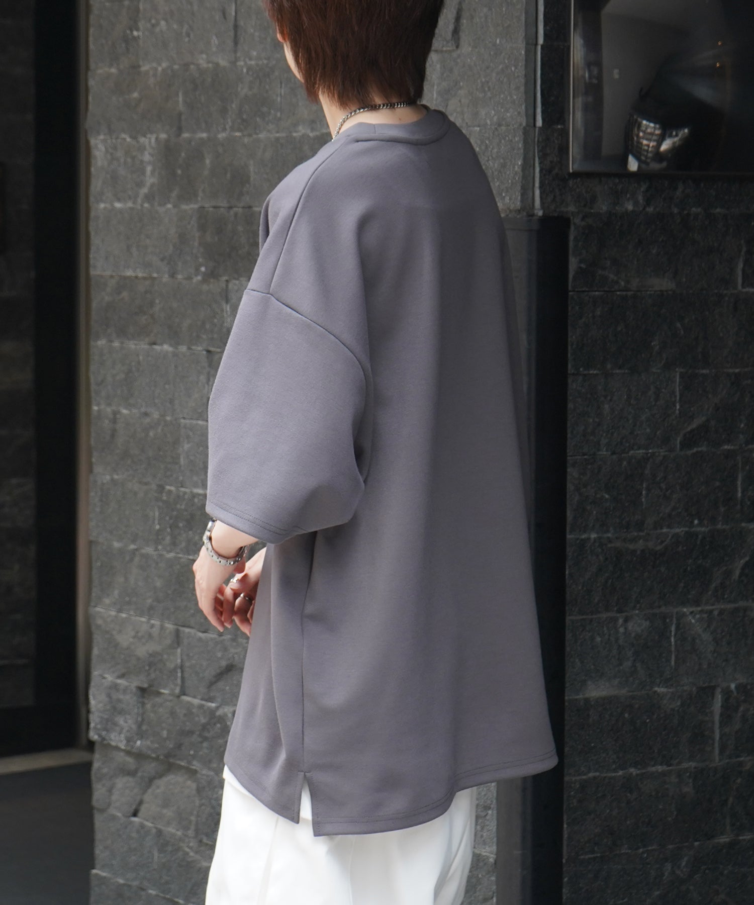 25SS ナチュラルドレープ ビッグシルエット 無地 とろみポンチ半袖Tシャツ