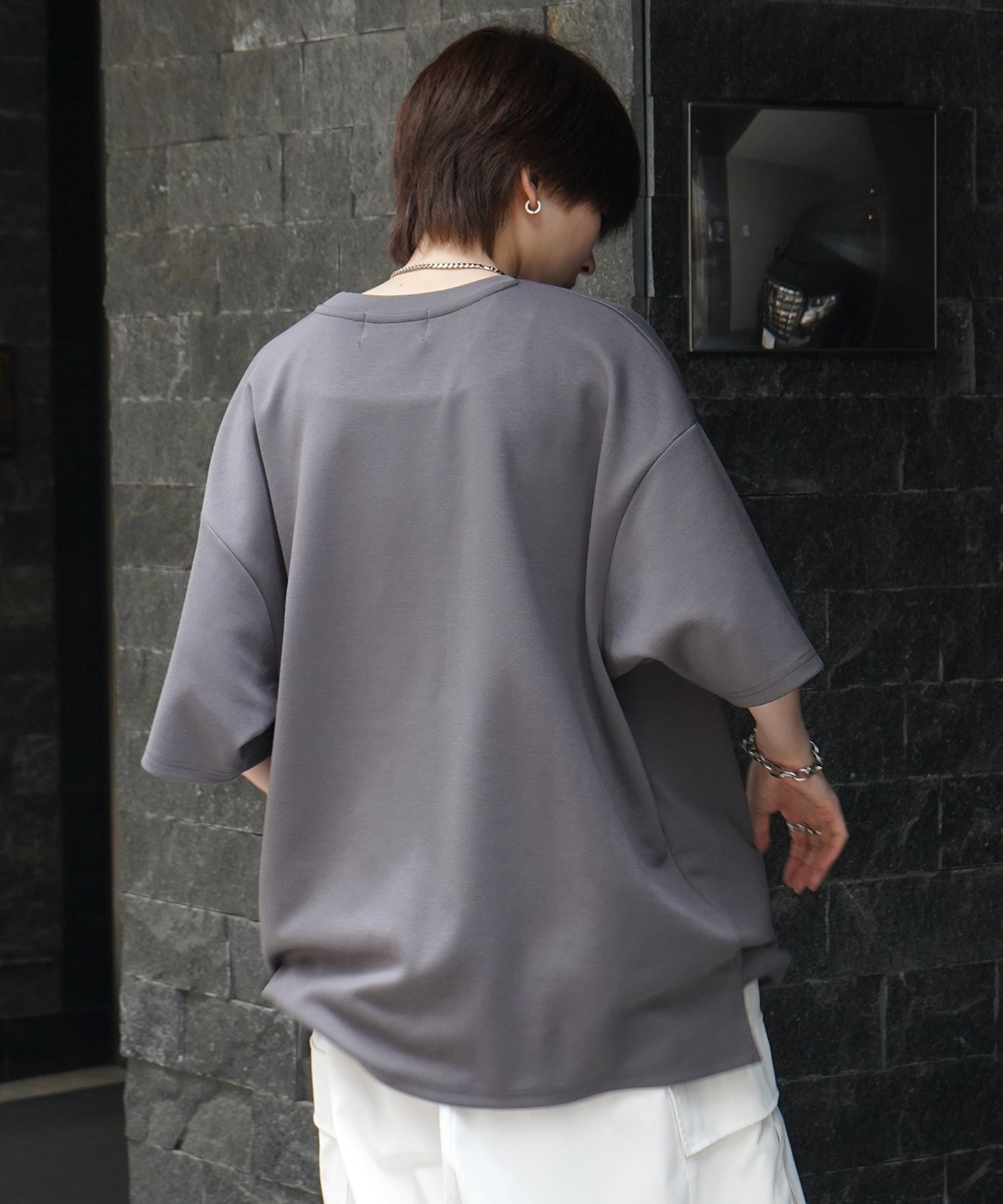 25SS ナチュラルドレープ ビッグシルエット 無地 とろみポンチ半袖Tシャツ