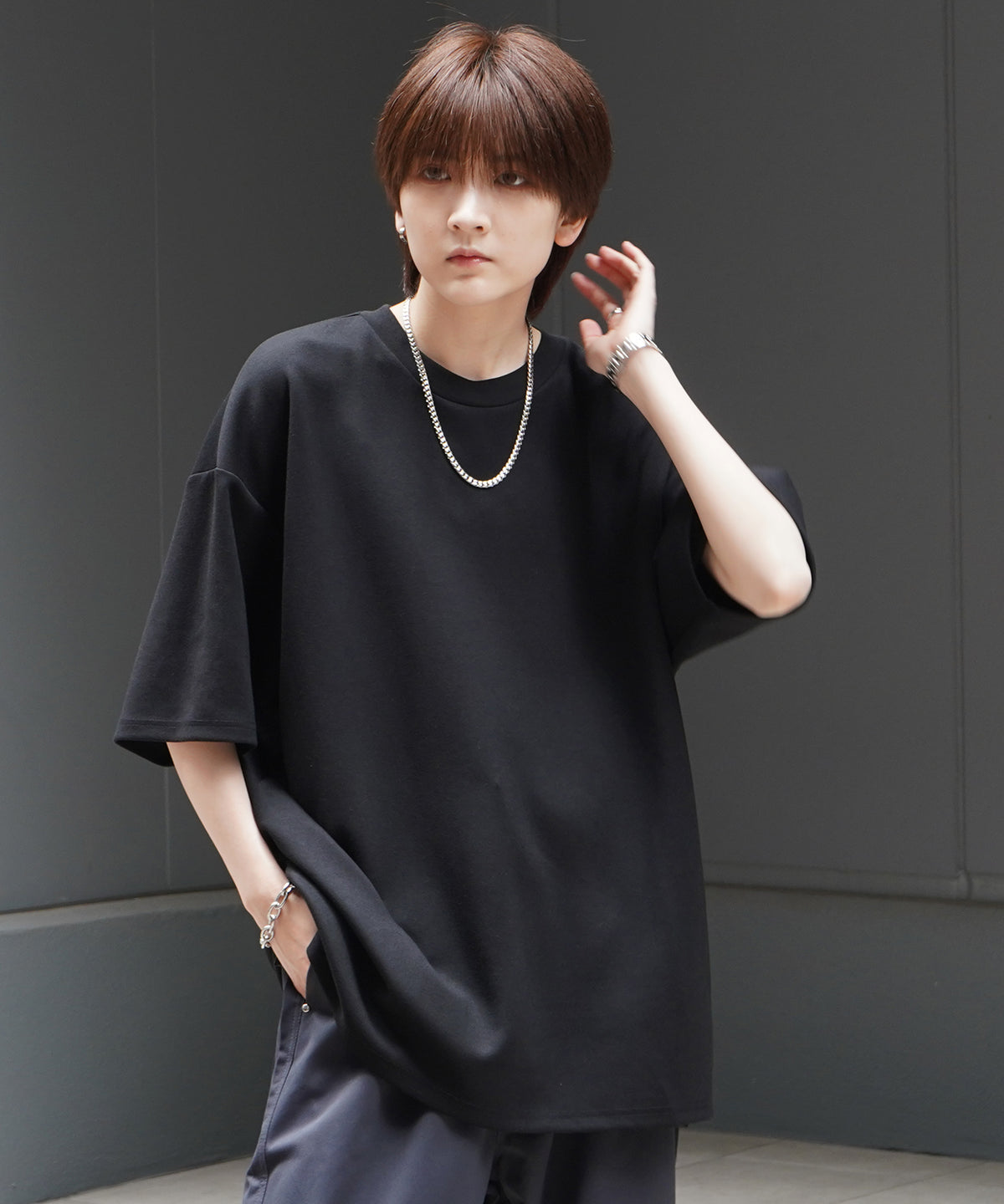 25SS ナチュラルドレープ ビッグシルエット 無地 とろみポンチ半袖Tシャツ