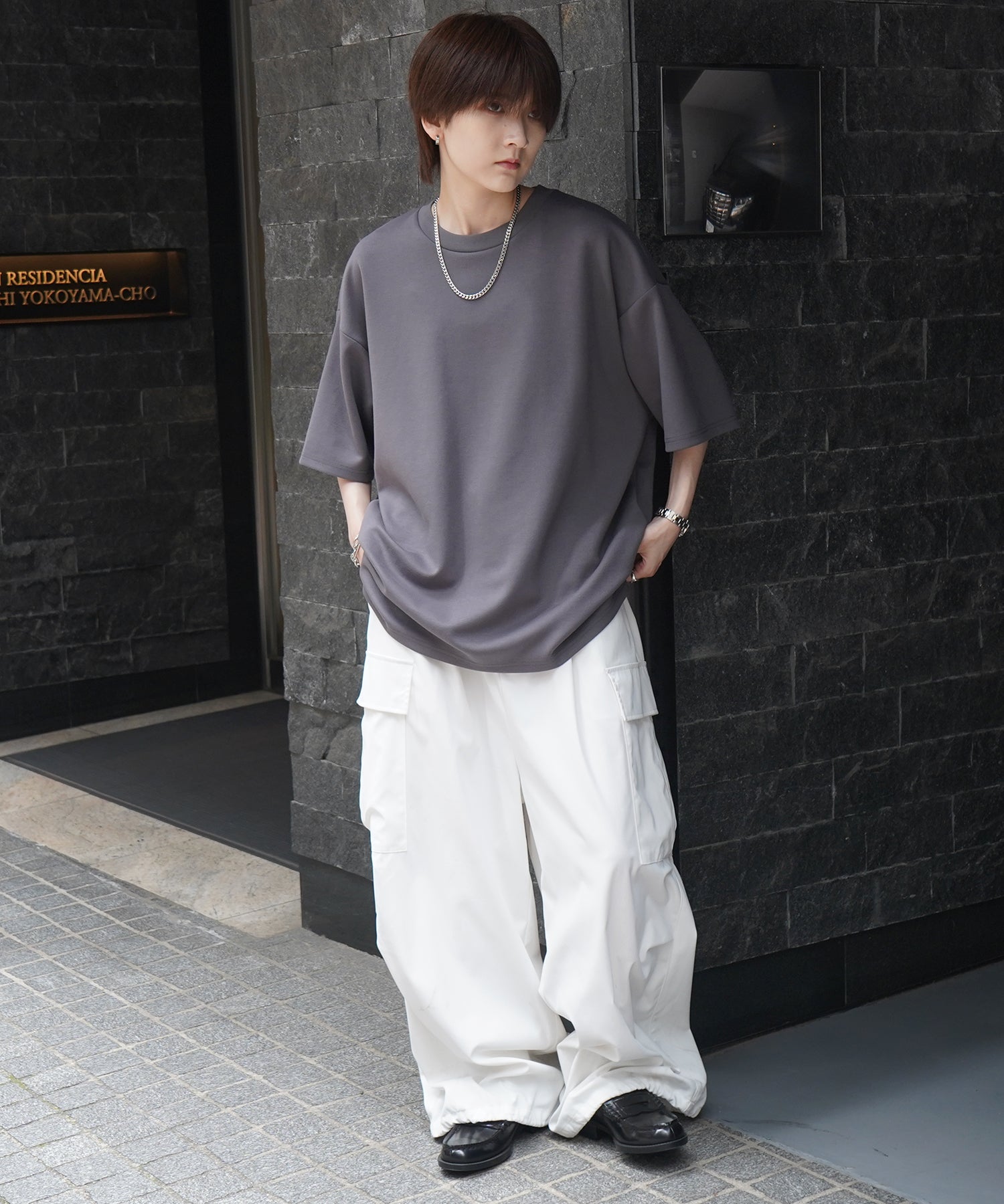 25SS ナチュラルドレープ ビッグシルエット 無地 とろみポンチ半袖Tシャツ