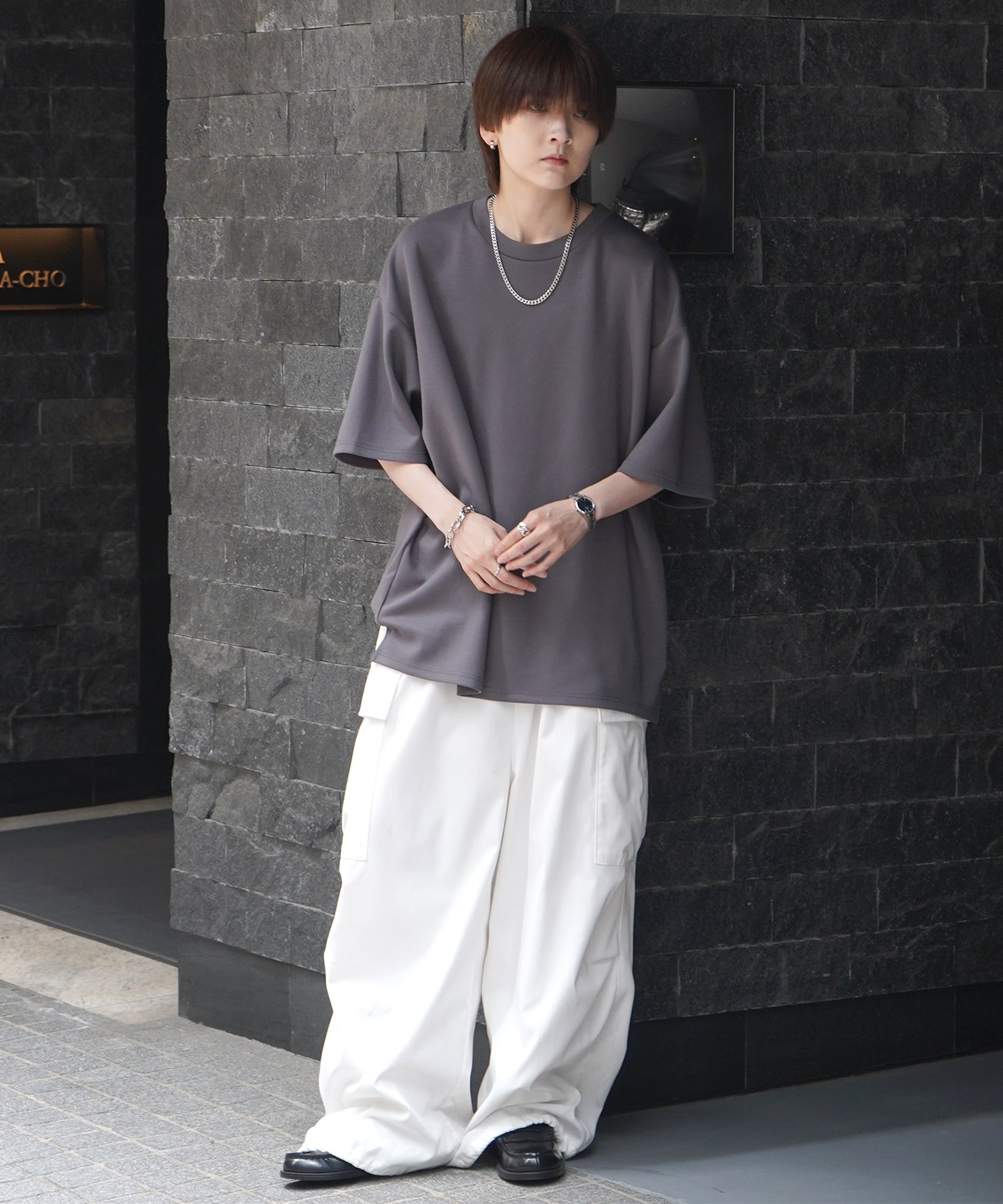 25SS ナチュラルドレープ ビッグシルエット 無地 とろみポンチ半袖Tシャツ