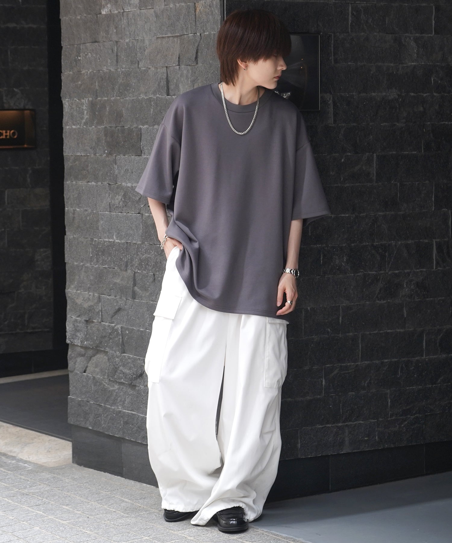 25SS ナチュラルドレープ ビッグシルエット 無地 とろみポンチ半袖Tシャツ