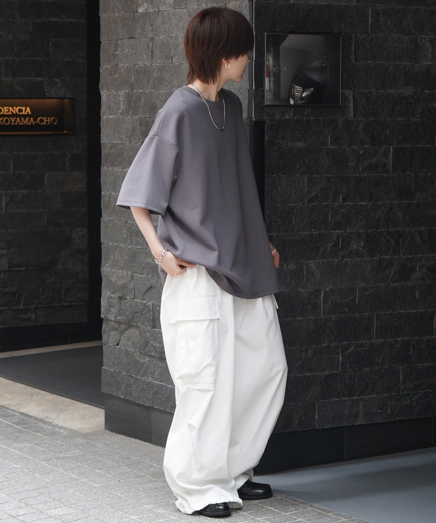 25SS ナチュラルドレープ ビッグシルエット 無地 とろみポンチ半袖Tシャツ