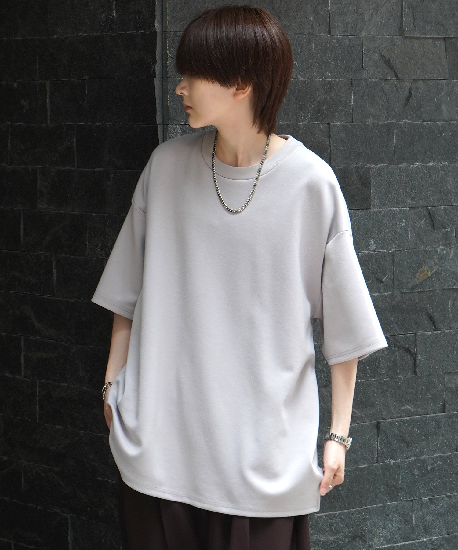 25SS ナチュラルドレープ ビッグシルエット 無地 とろみポンチ半袖Tシャツ