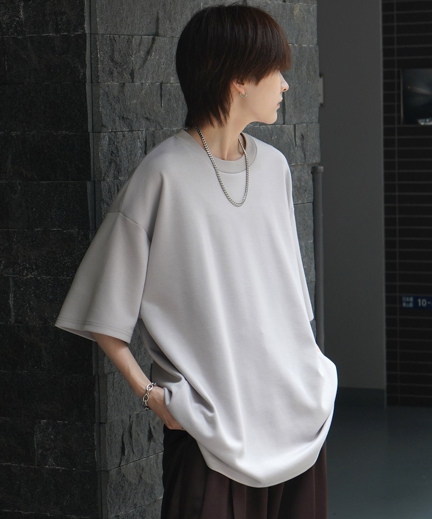 25SS ナチュラルドレープ ビッグシルエット 無地 とろみポンチ半袖Tシャツ