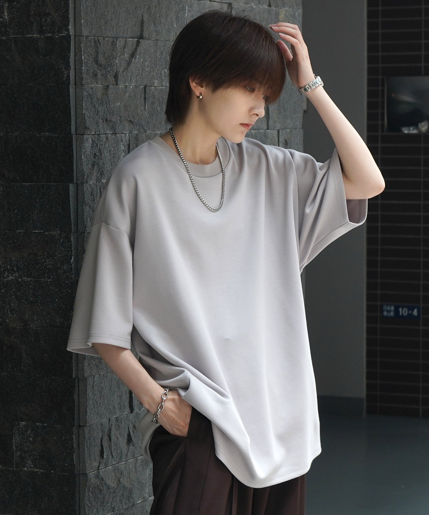 25SS ナチュラルドレープ ビッグシルエット 無地 とろみポンチ半袖Tシャツ