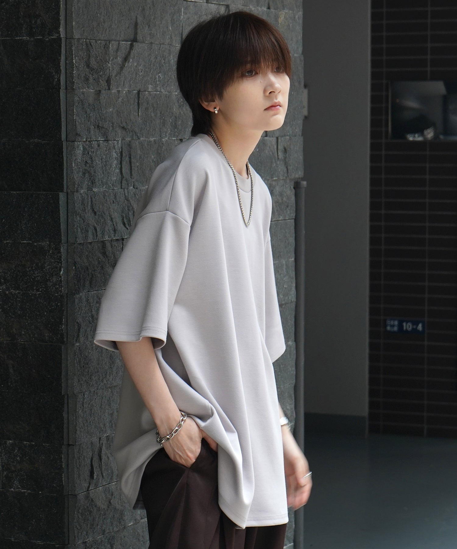 25SS ナチュラルドレープ ビッグシルエット 無地 とろみポンチ半袖Tシャツ